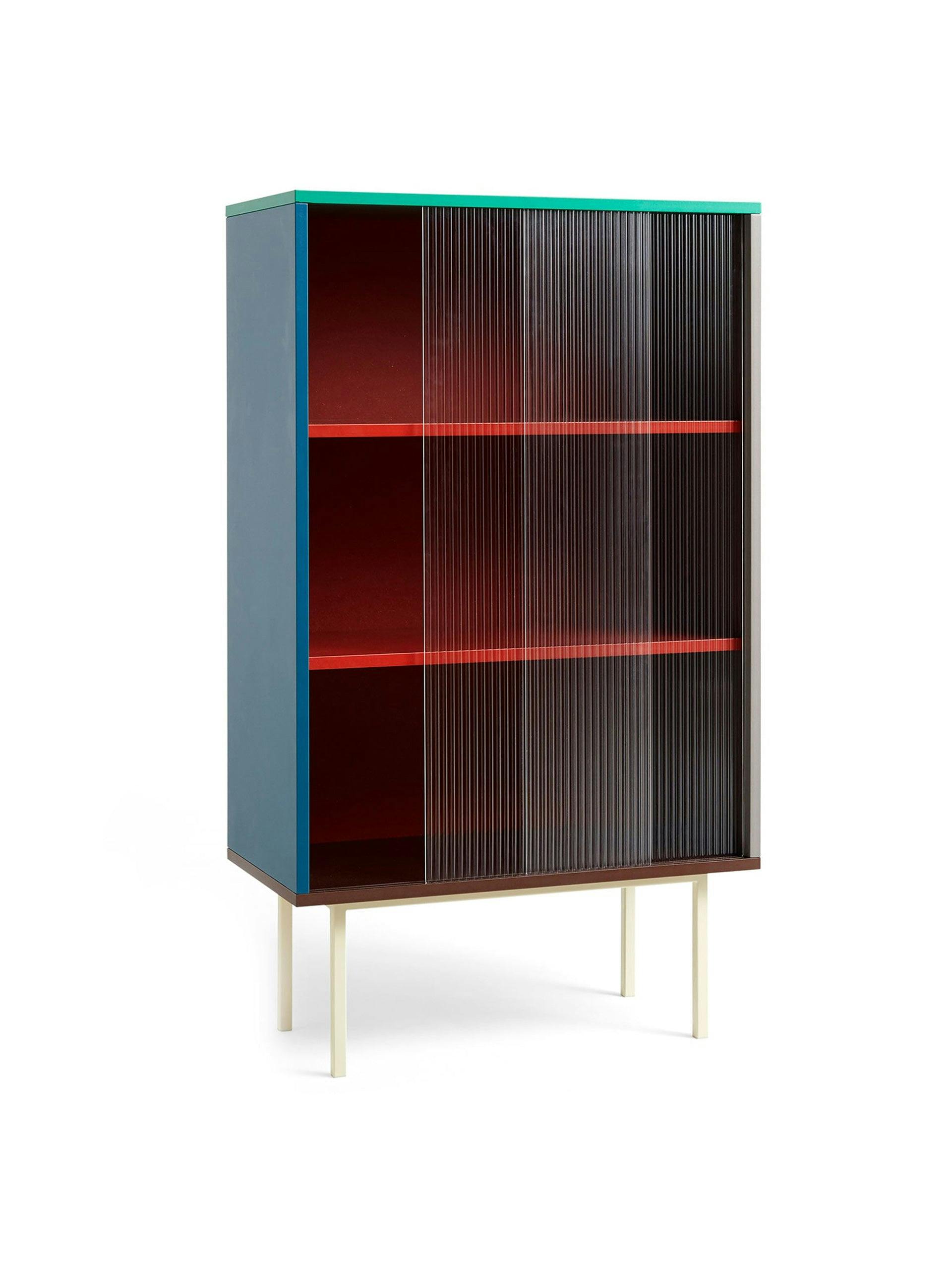 Multi-coloured display cabinet