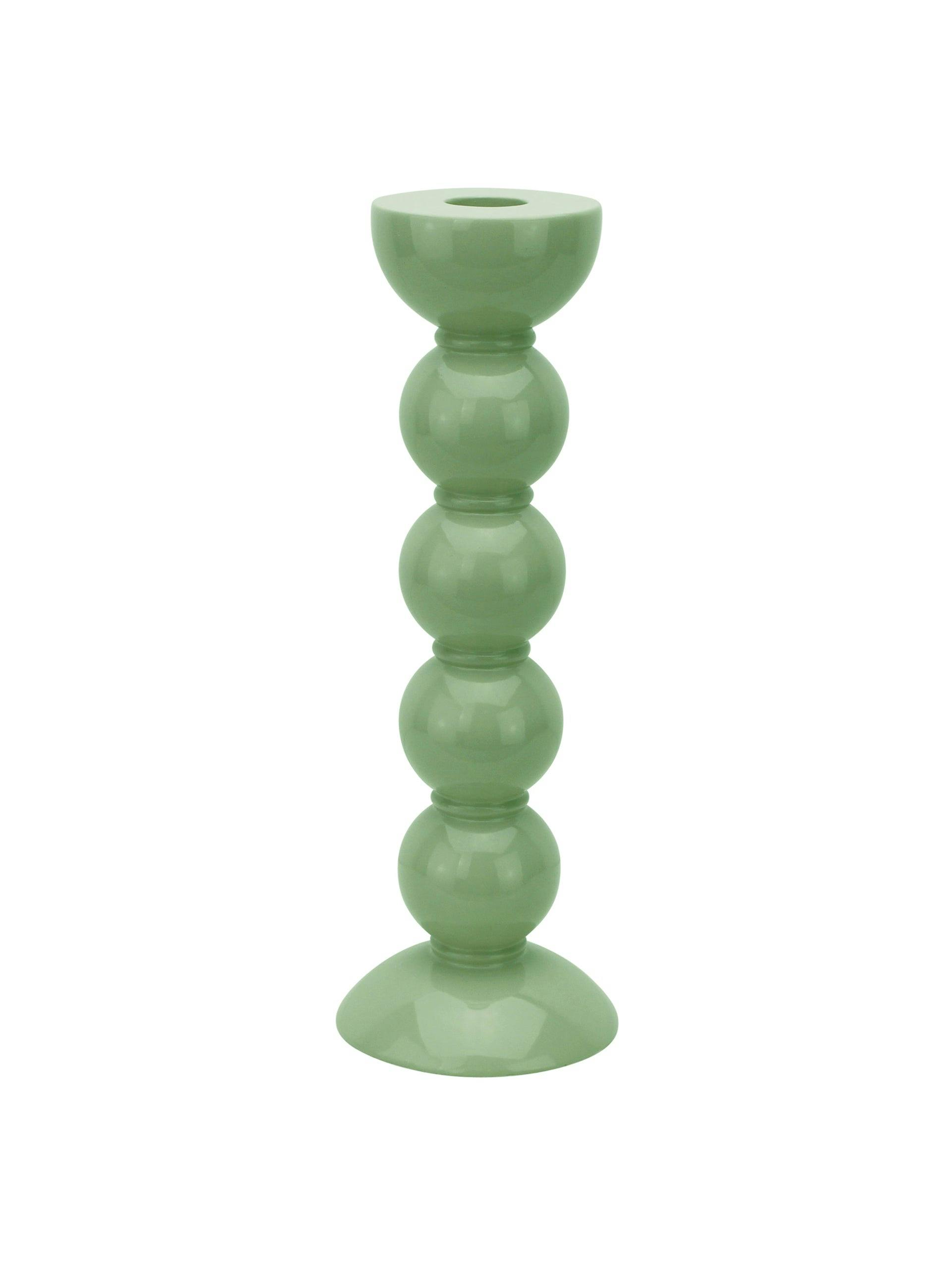 Tall bobbin candlestick in sage green