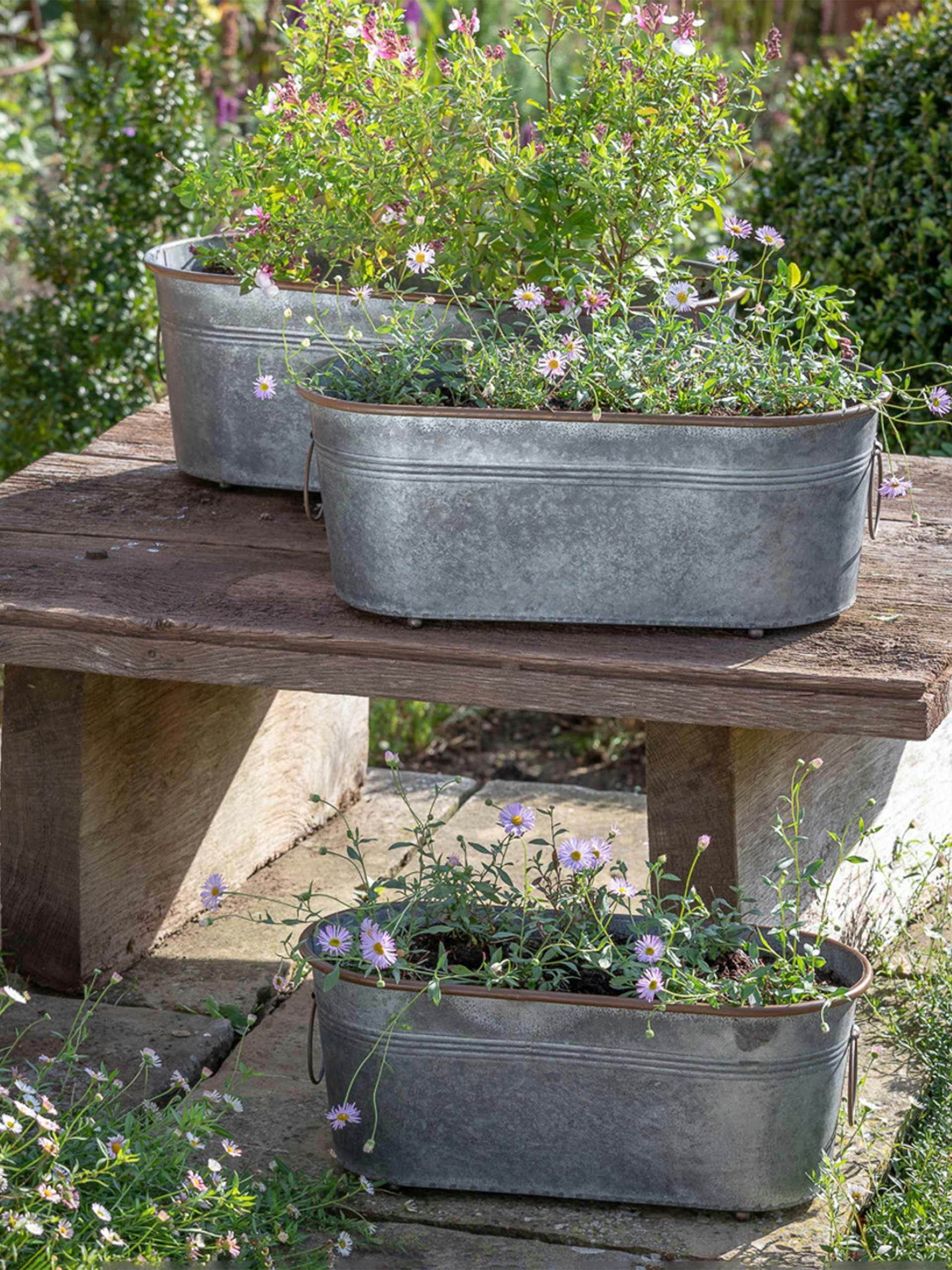 Oval metal trough planters (set of 3)