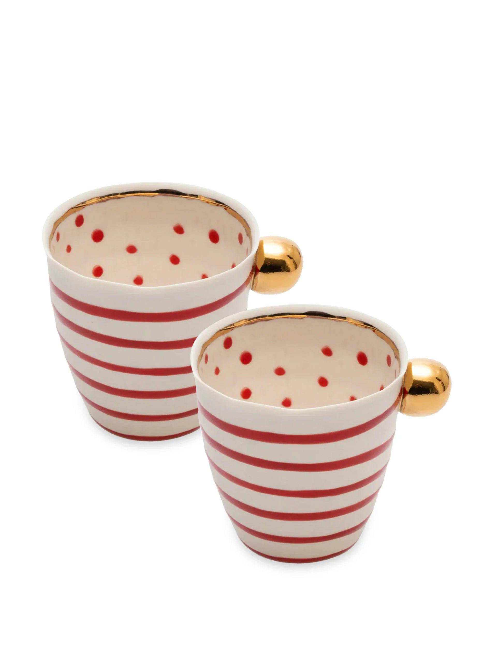 Red striped espresso mugs (set of 2)