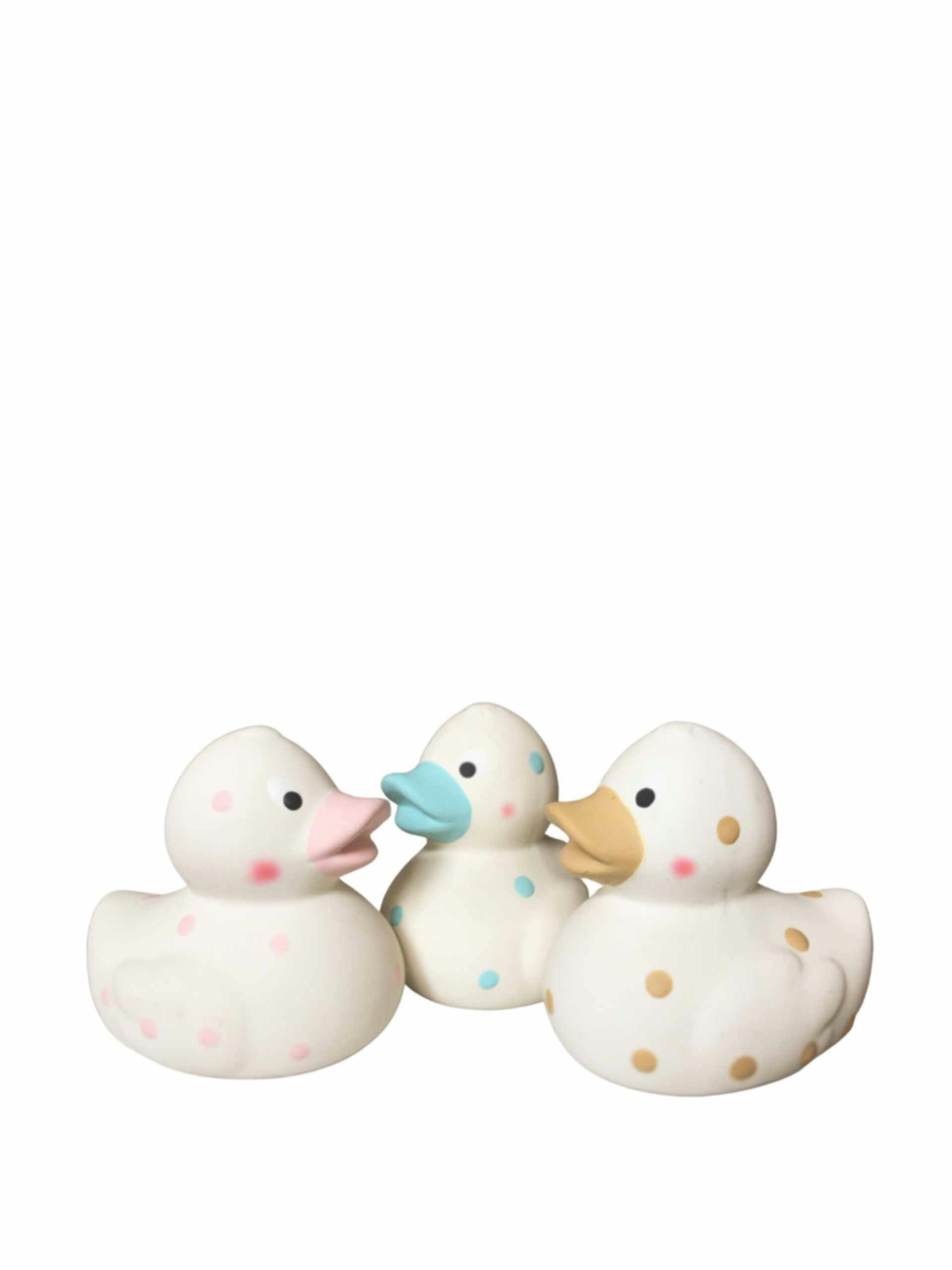 Polka dotted duck bath toys