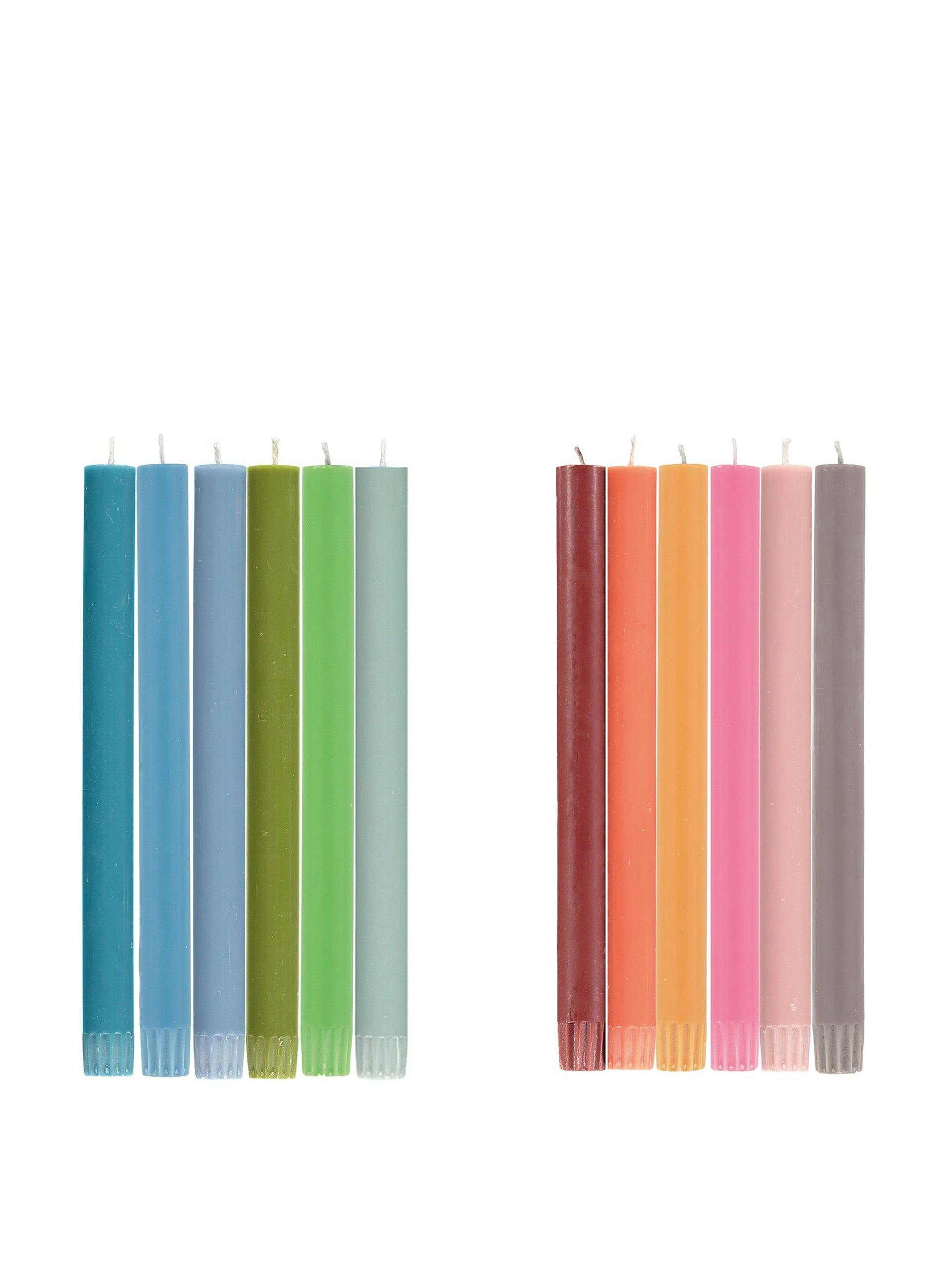 Mixed rainbow dinner candles (set of six)