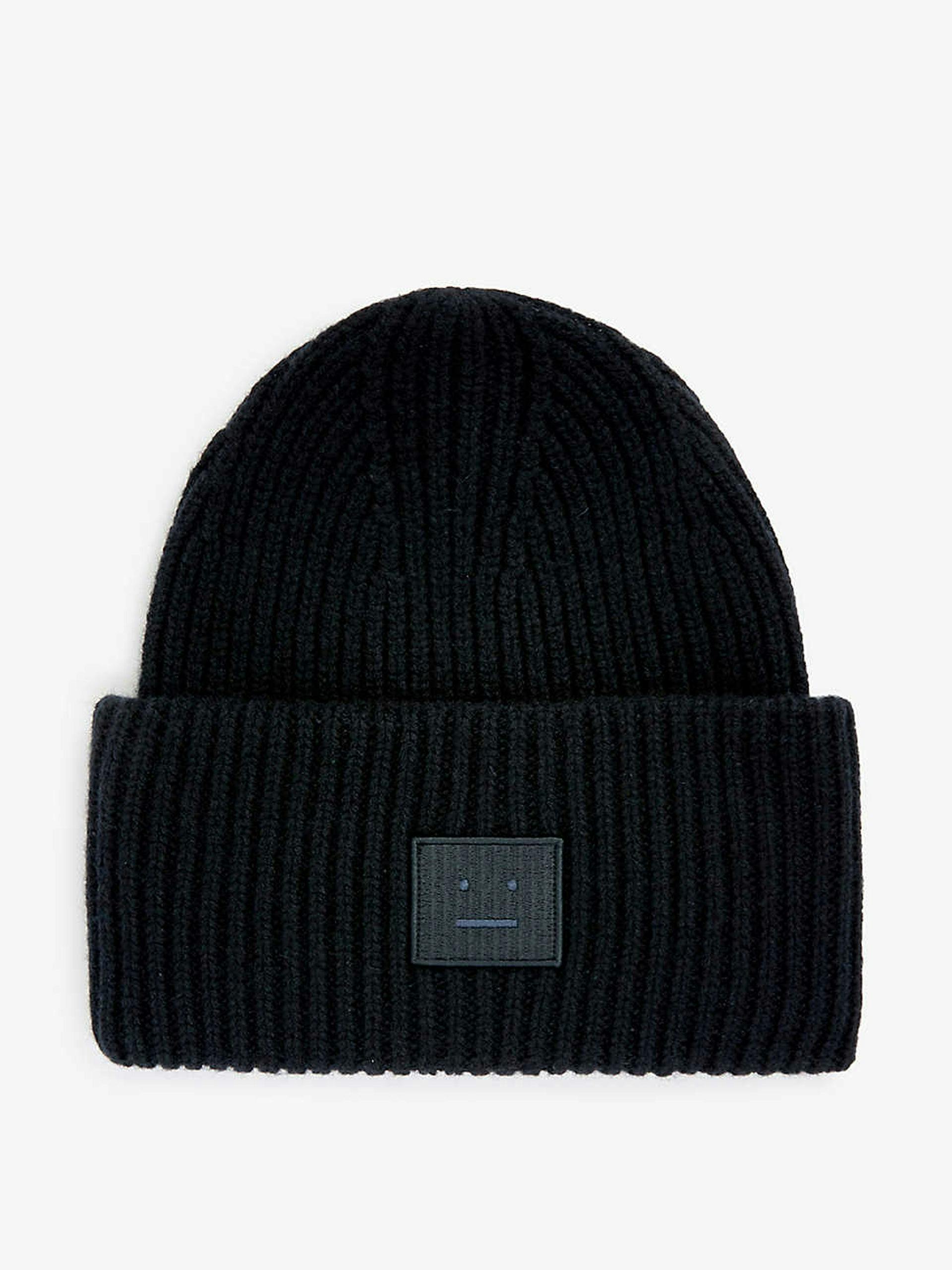 Face logo-patch wool beanie hat