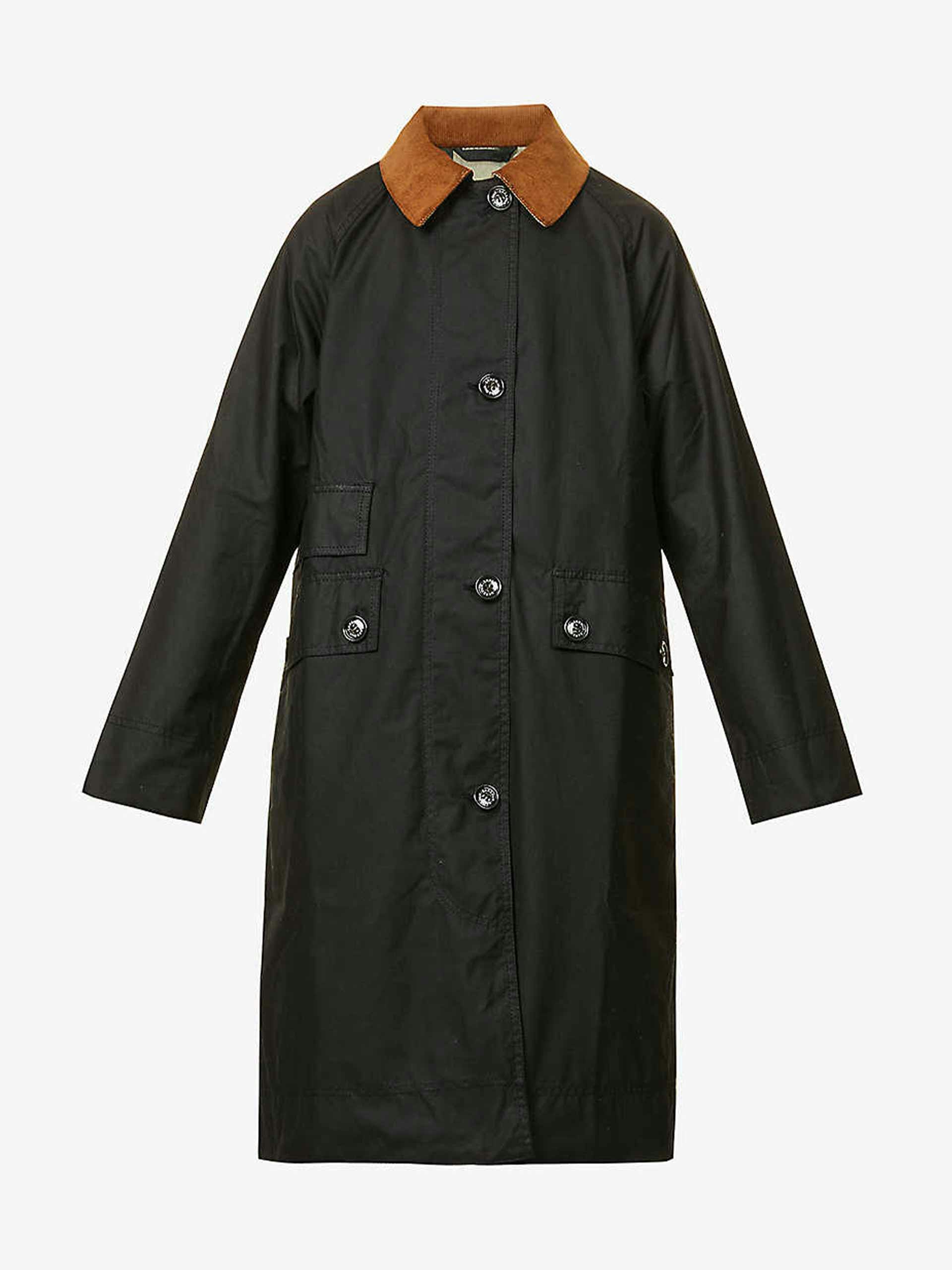 Burwick corduroy-collar waxed-cotton coat