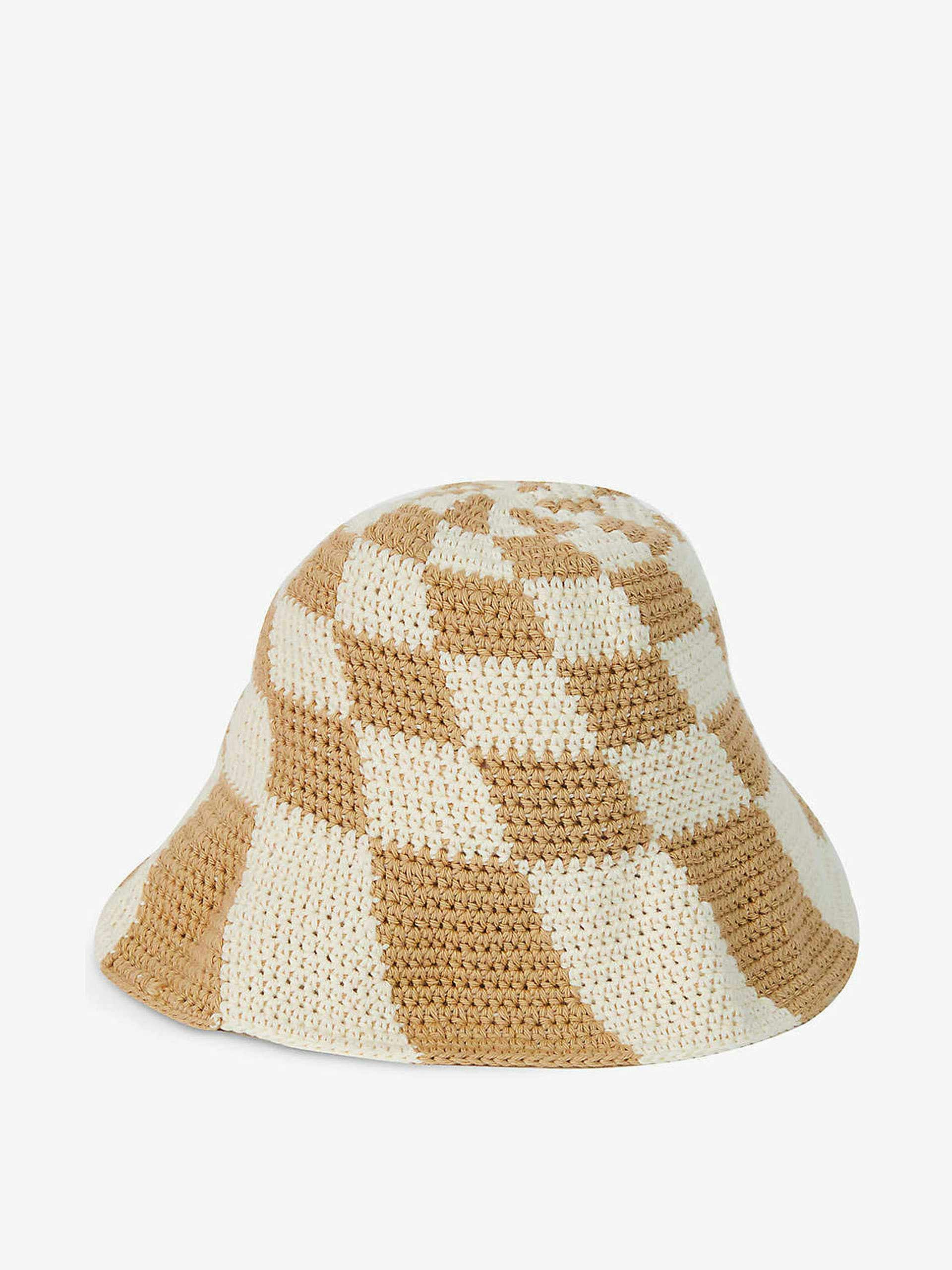 Check cotton-crochet hat