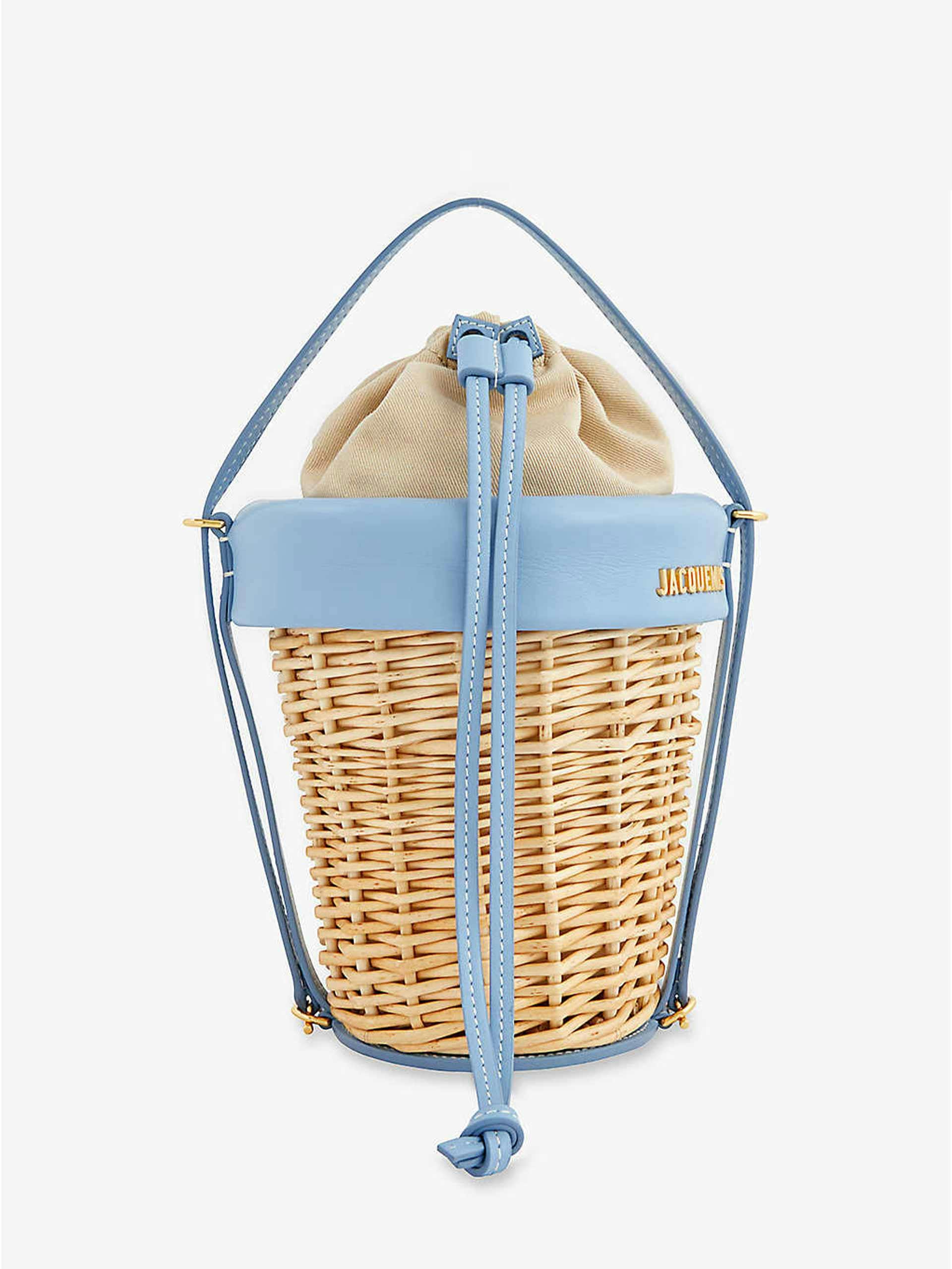 Wicker and leather tote bag