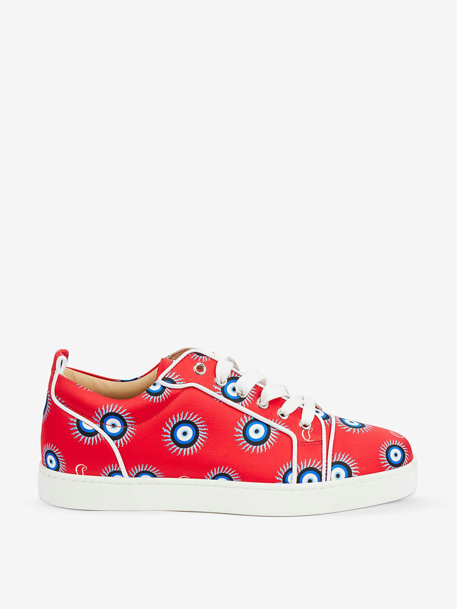 Red patterned leather trainers