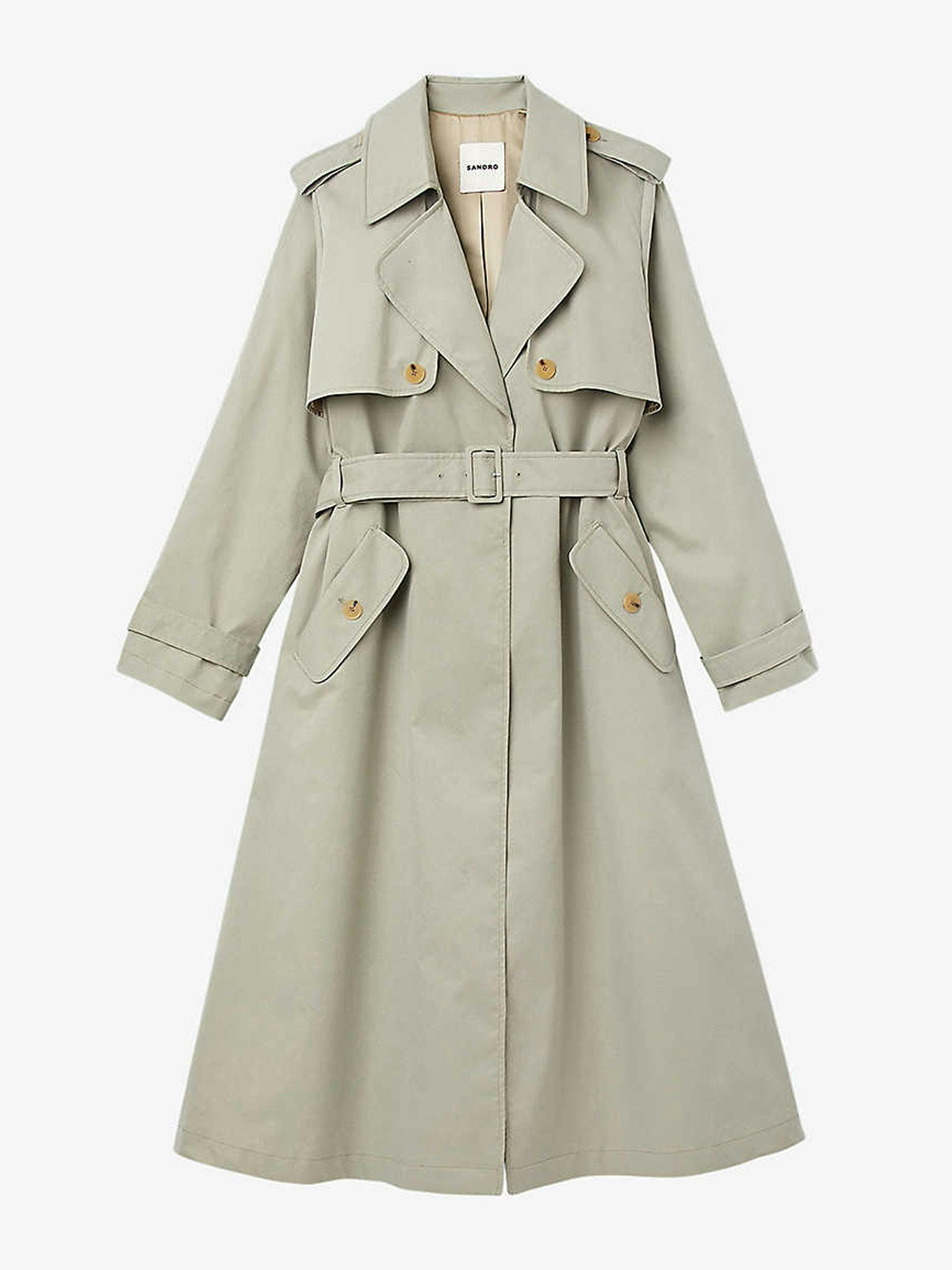 Pleated belted woven trench coat