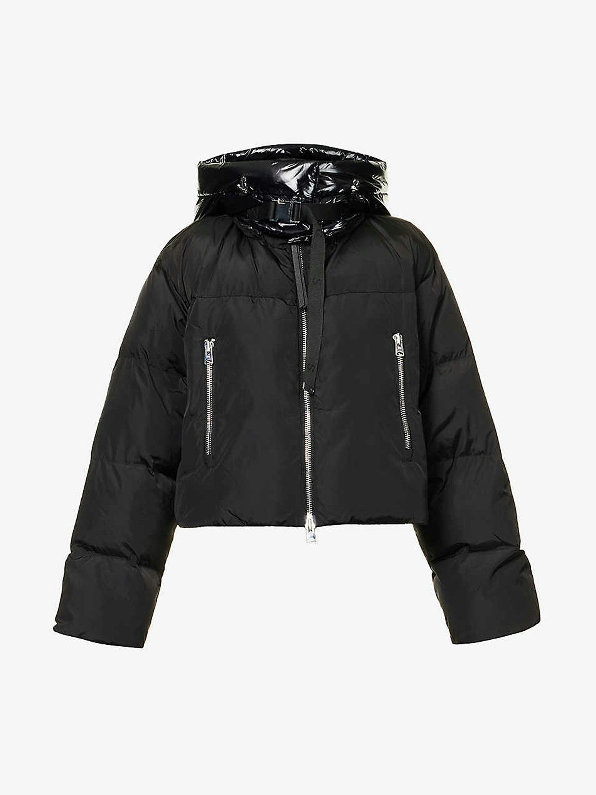 Detachable-hood recycled-polyamide puffer jacket