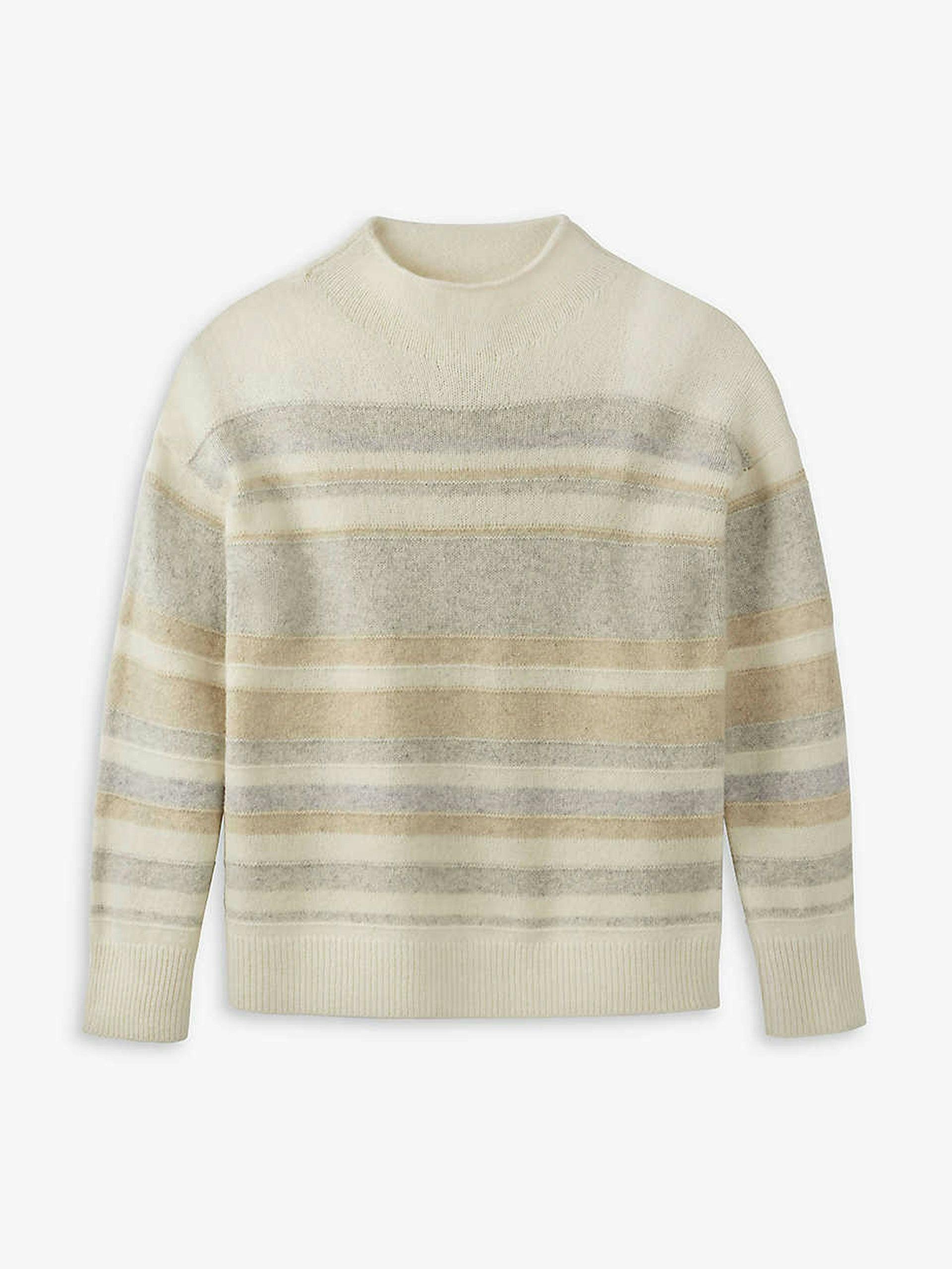 Striped funnel-neck wool-knit jumper