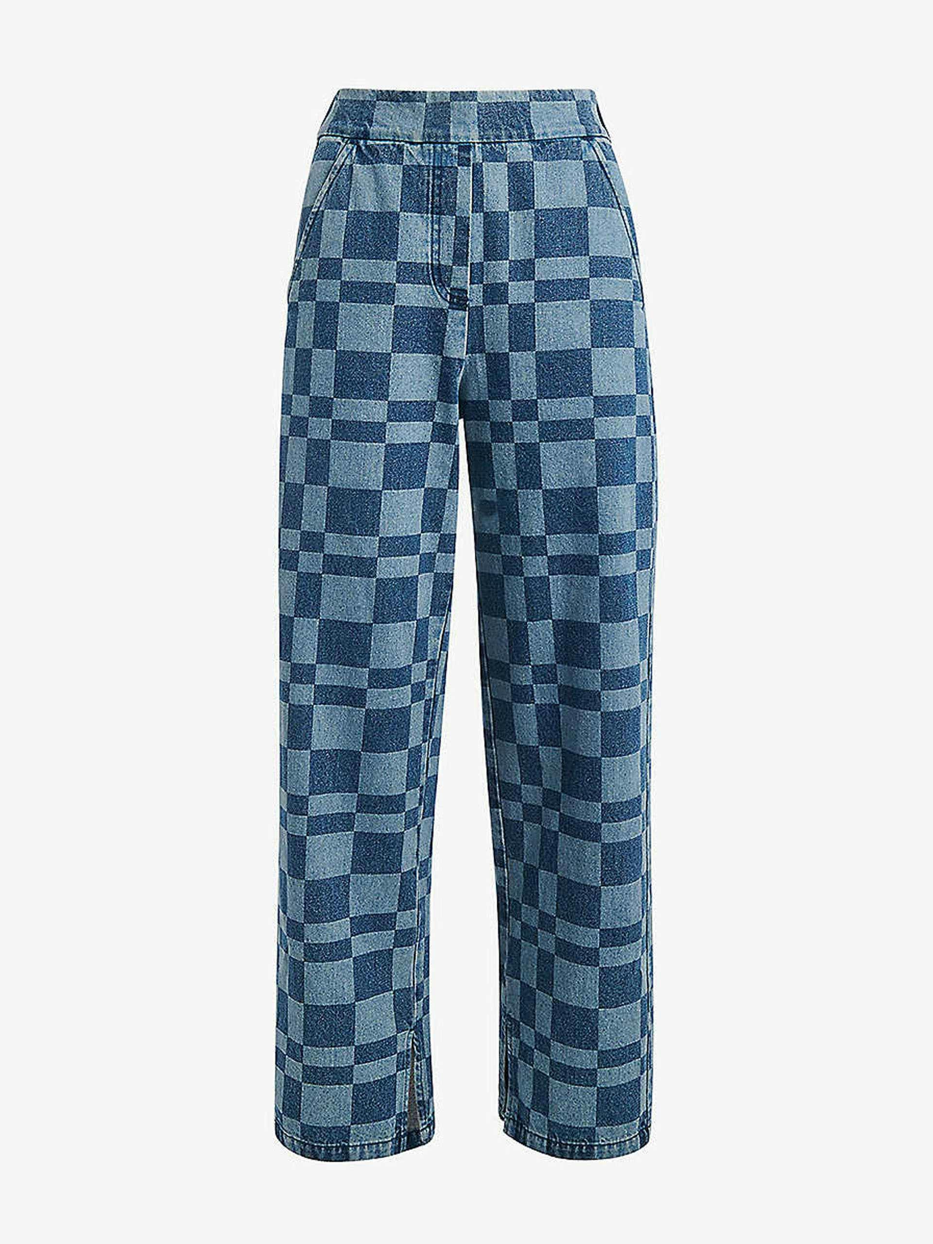 Checkerboard-print wide-leg jeans