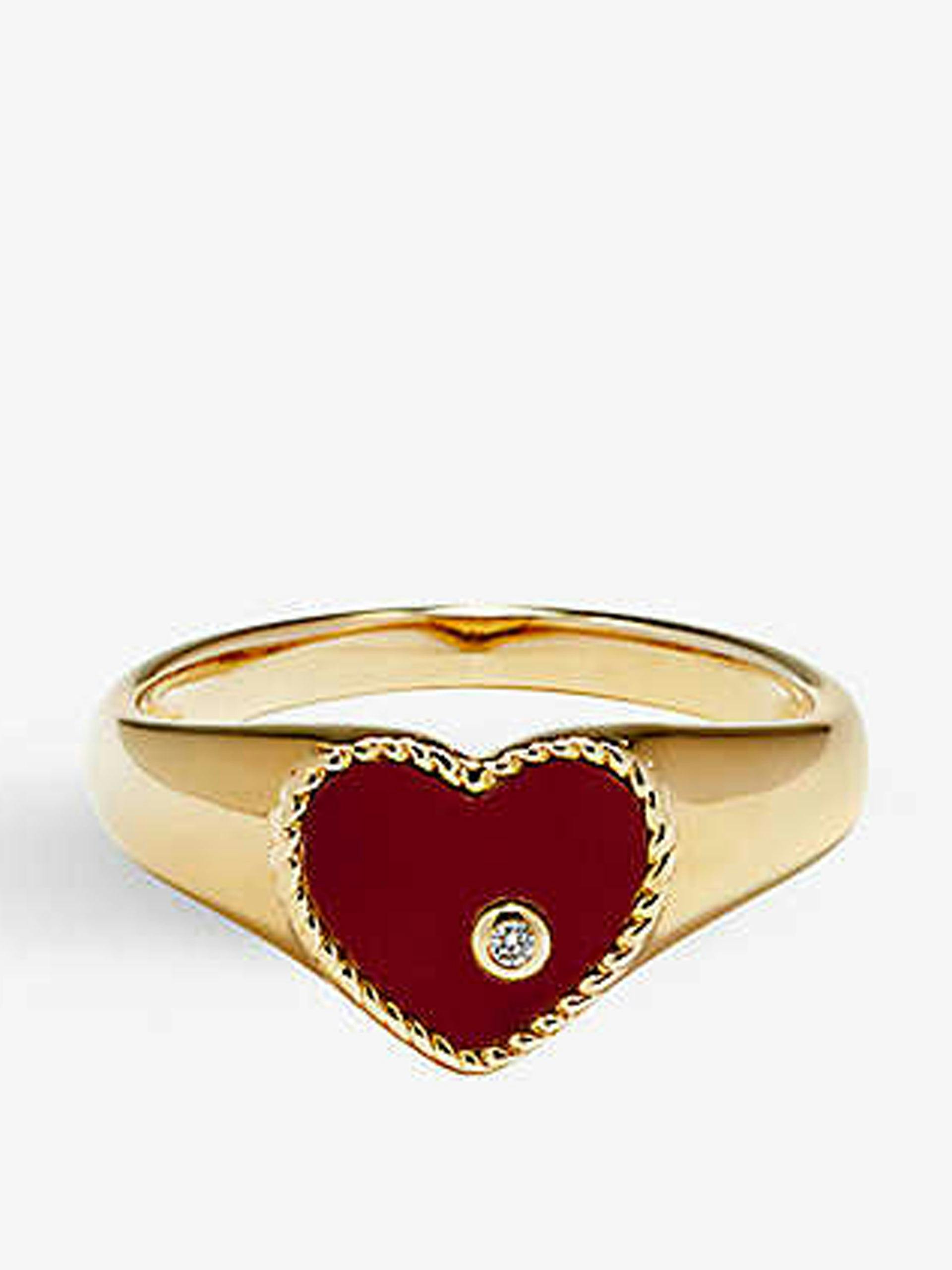Red agate heart signet ring