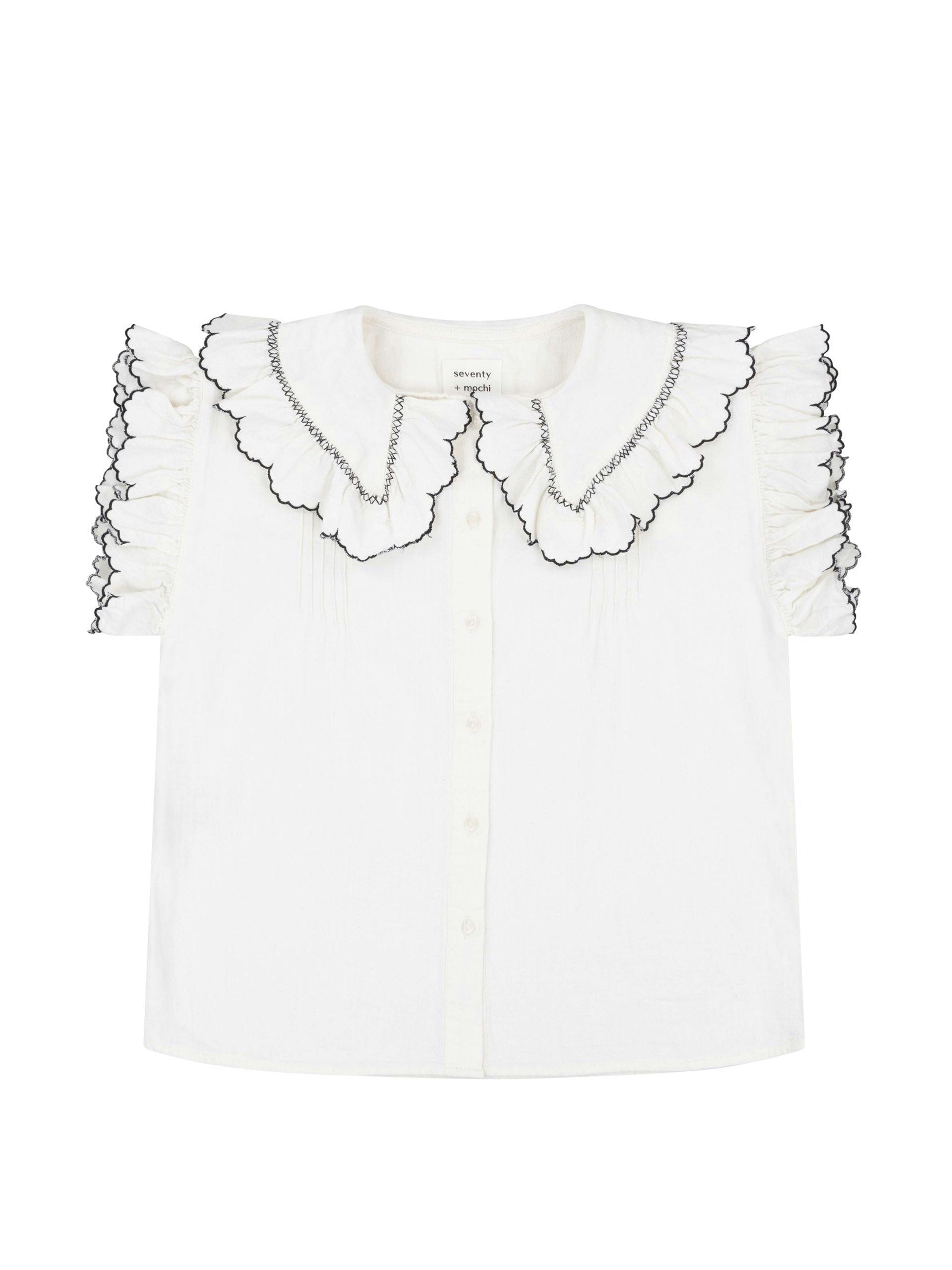 Short sleeve phoebe blouse in white denim