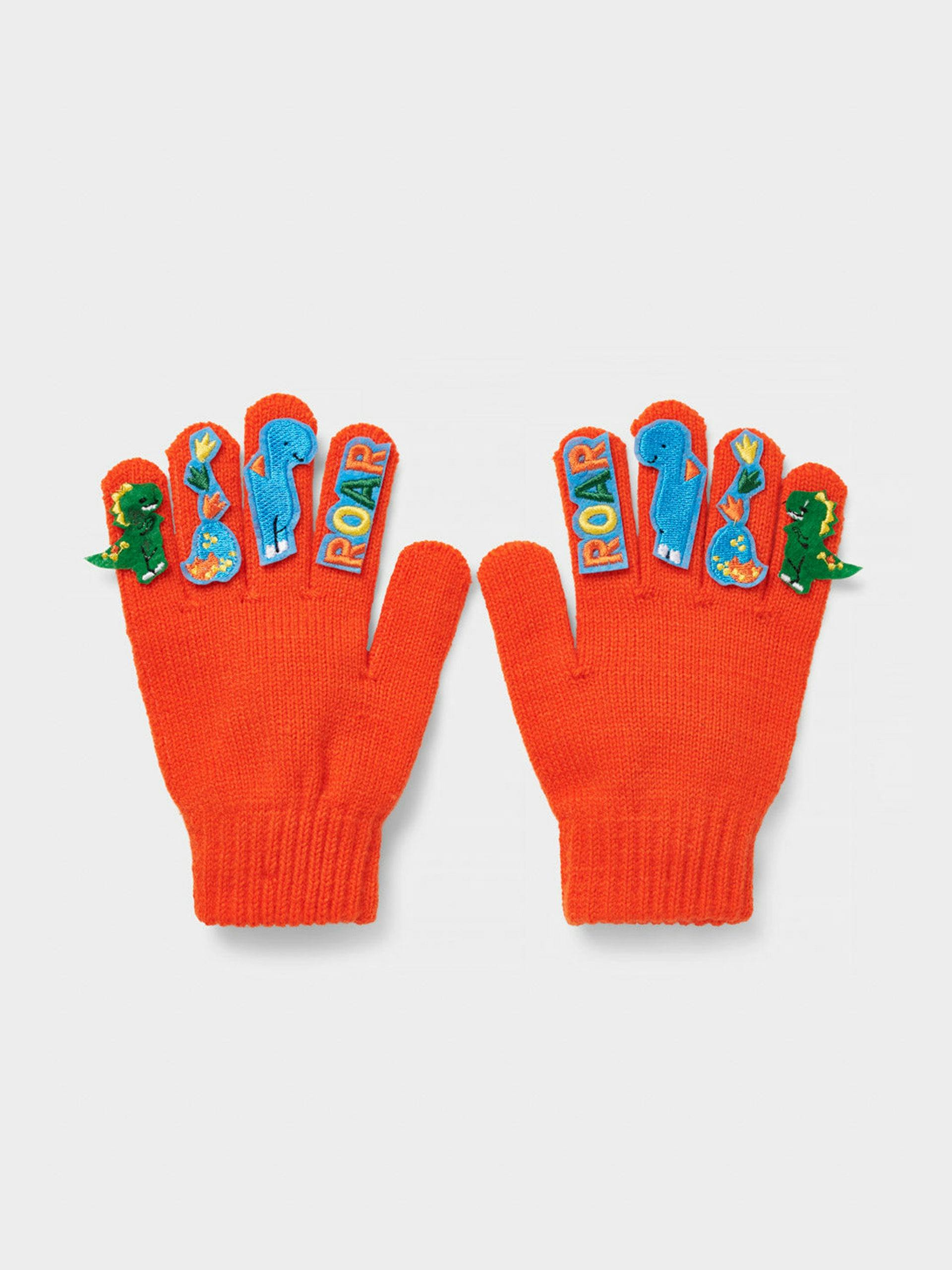 Dinosaur patch orange gloves