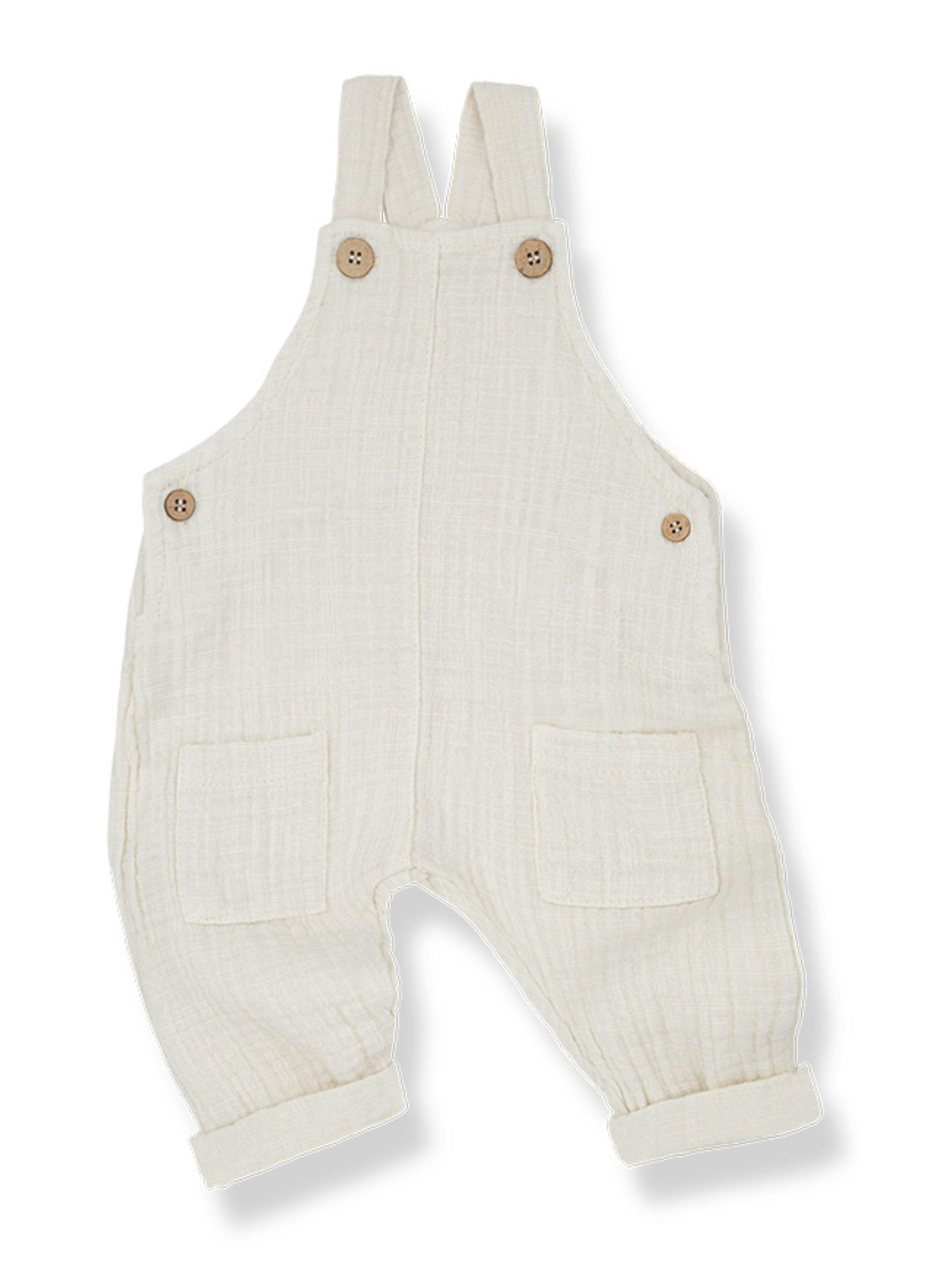 Muslin overalls with wooden buttons