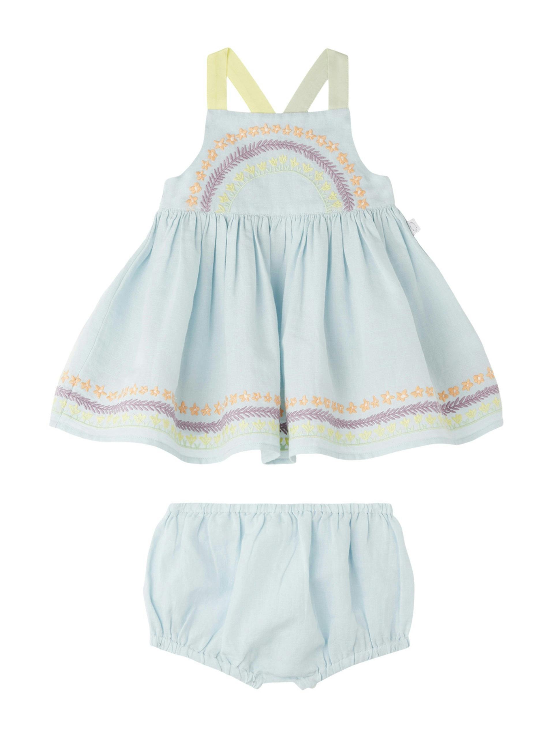 Poplin dress and bloomers with embroidery detail