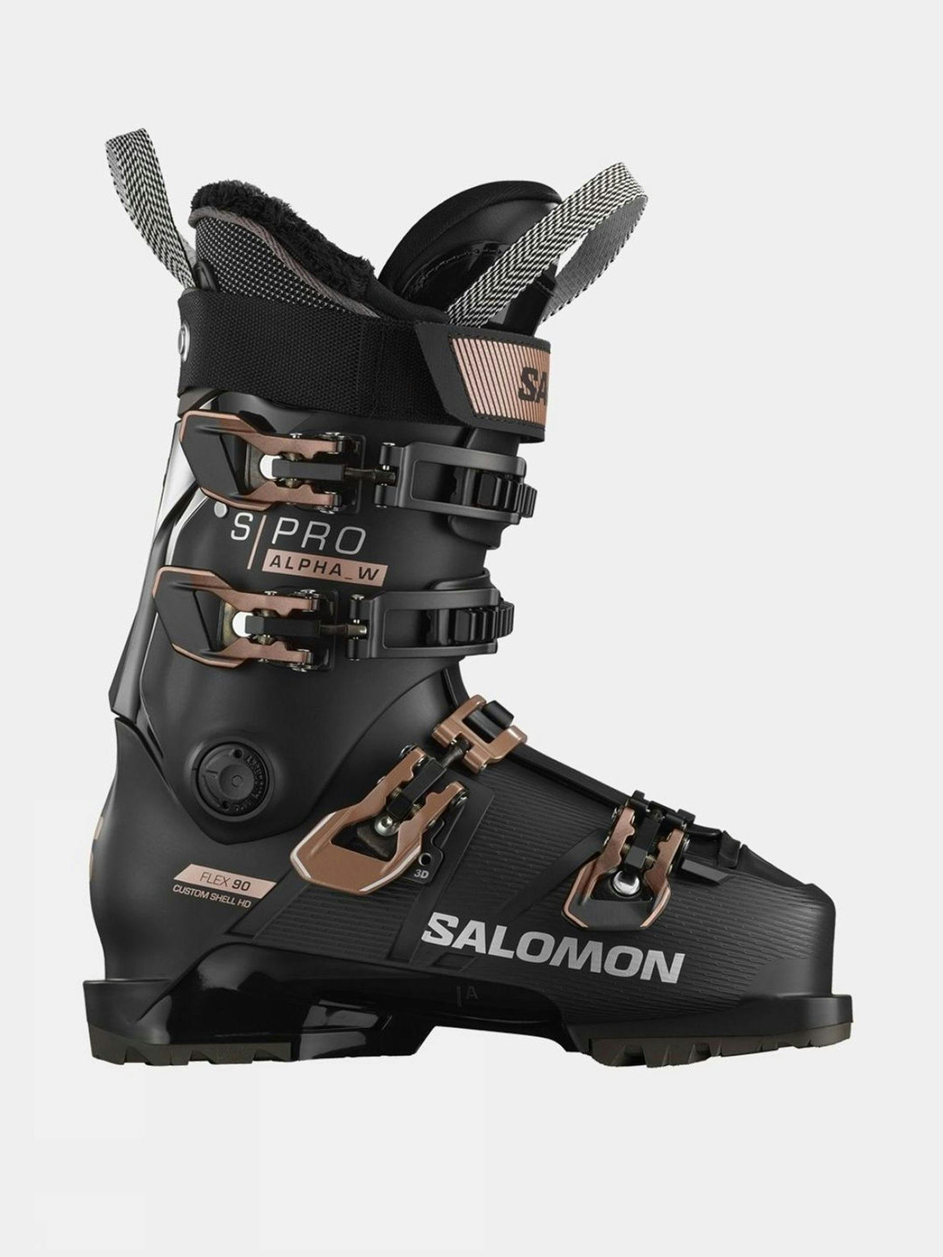 Black and rose gold ski boots