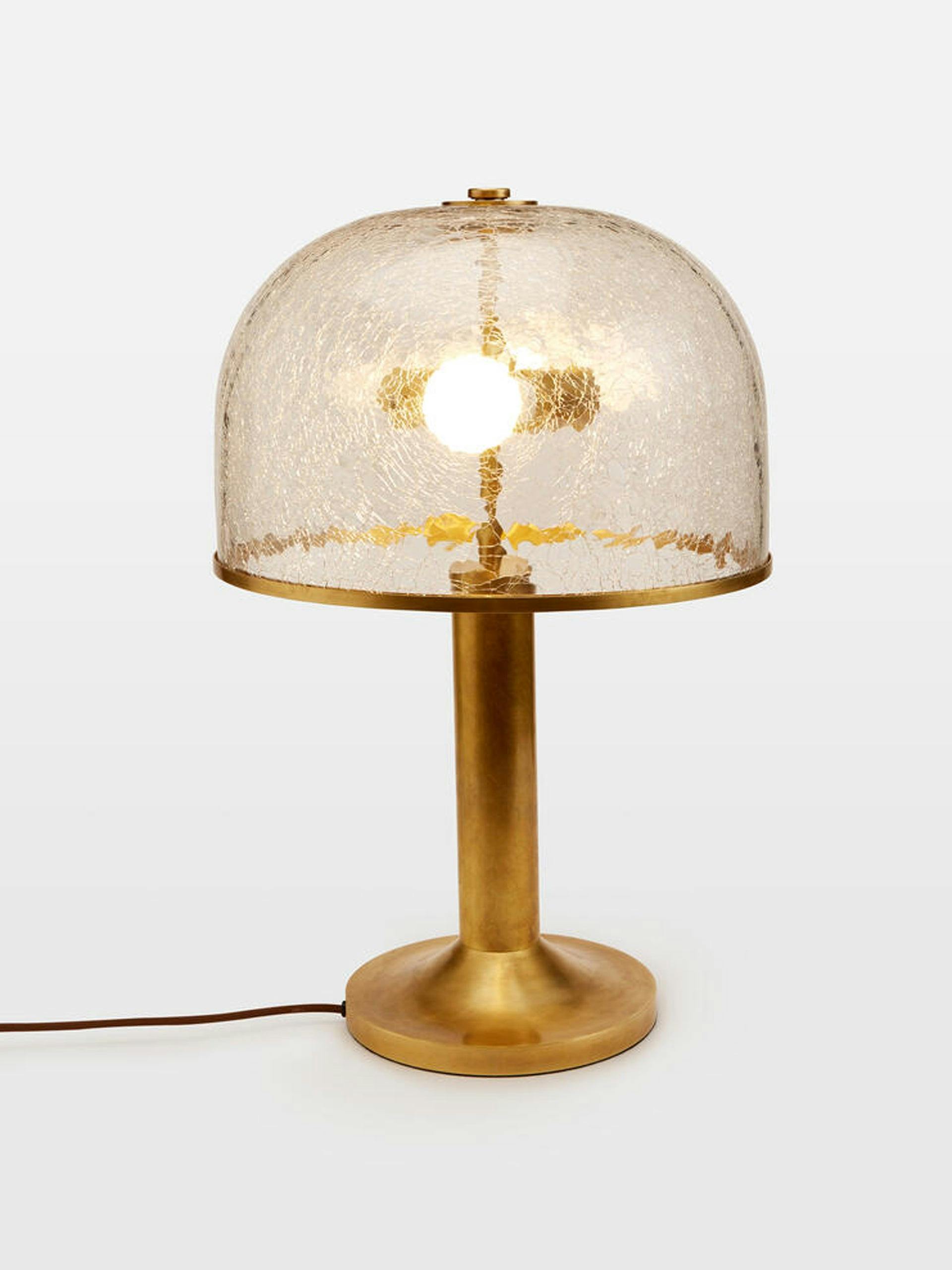 Brass, glass dome table lamp