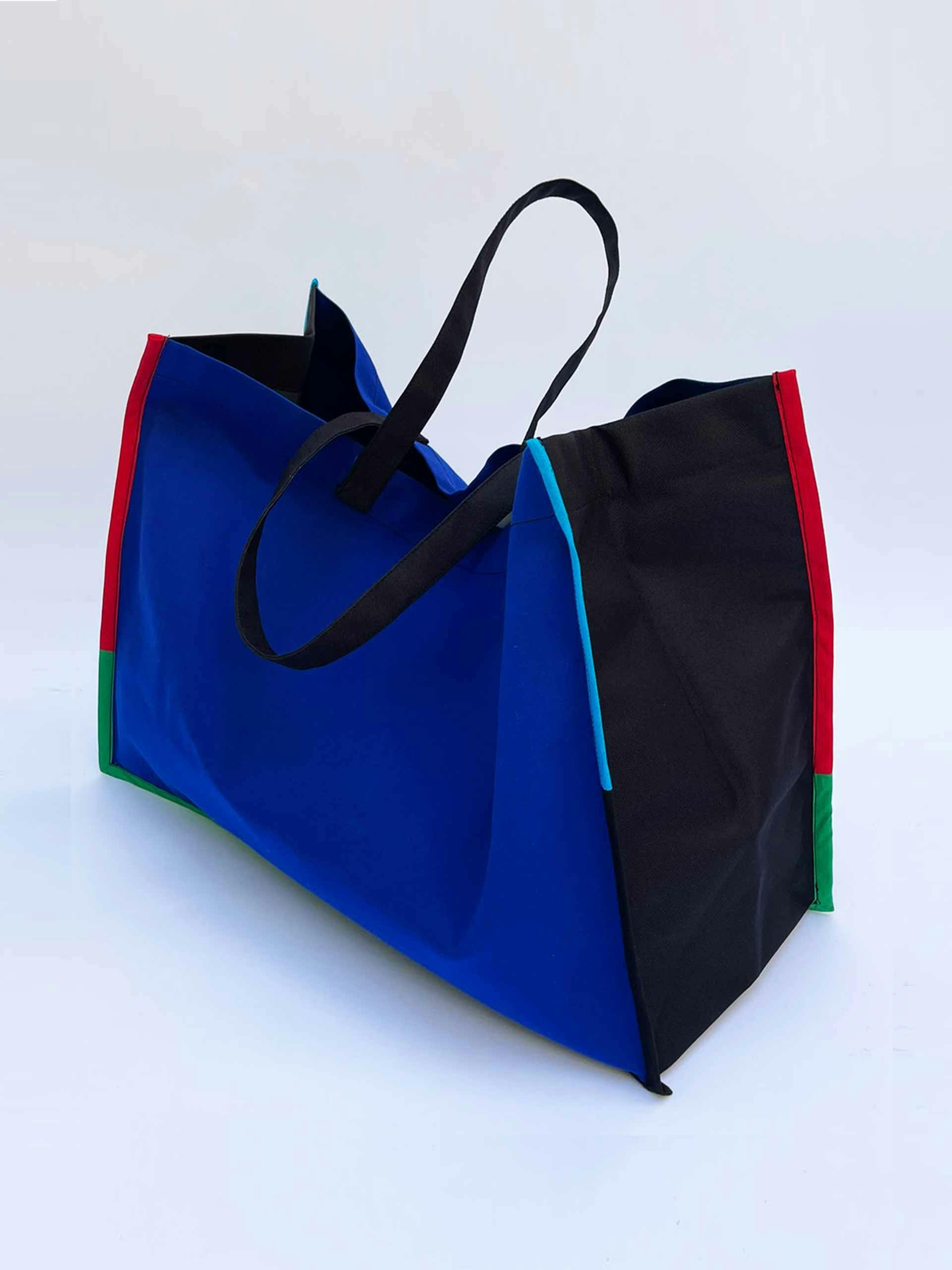 Blue and black canvas tote bag