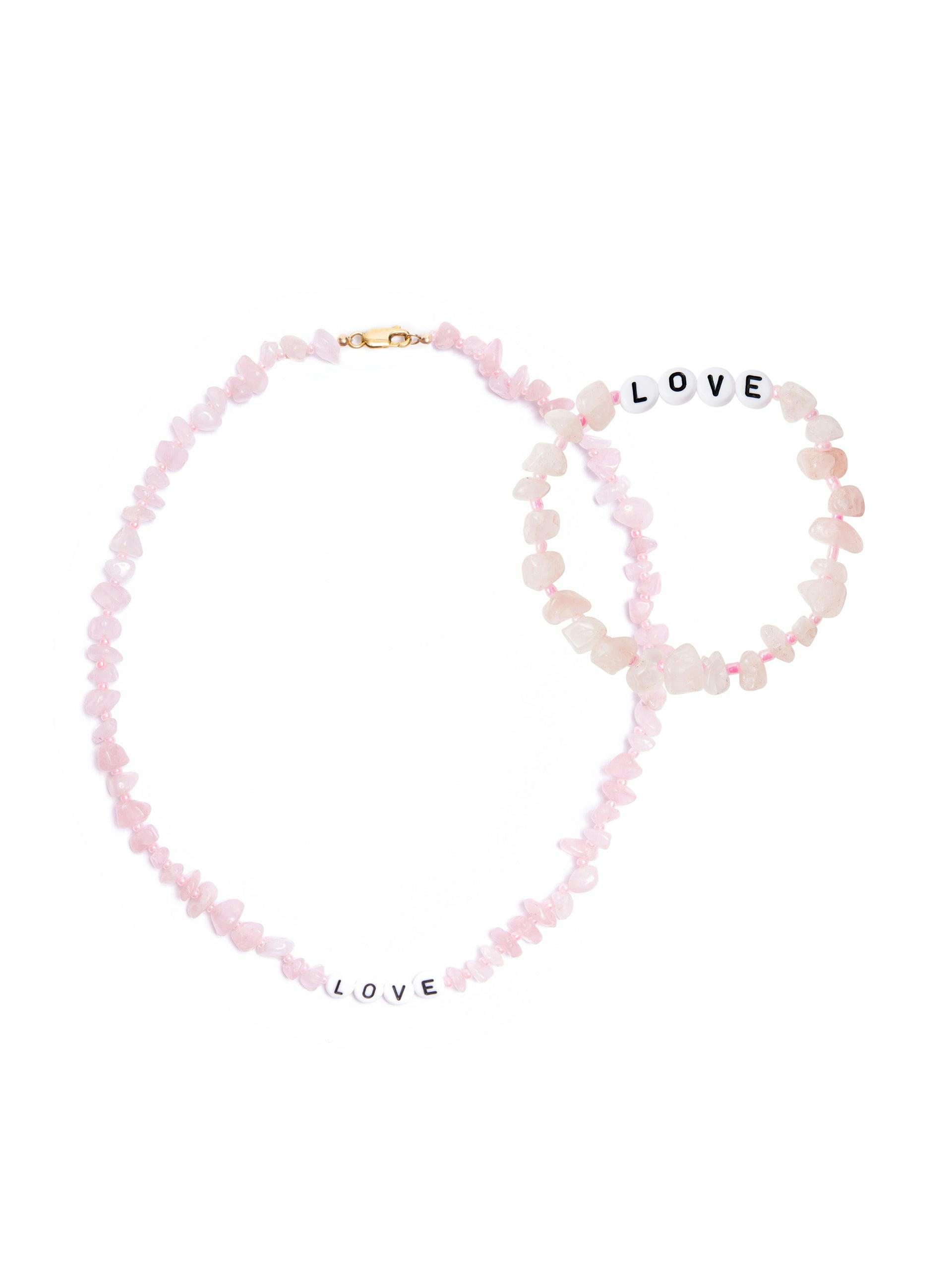 Rose Quartz crystal necklace and bracelet set