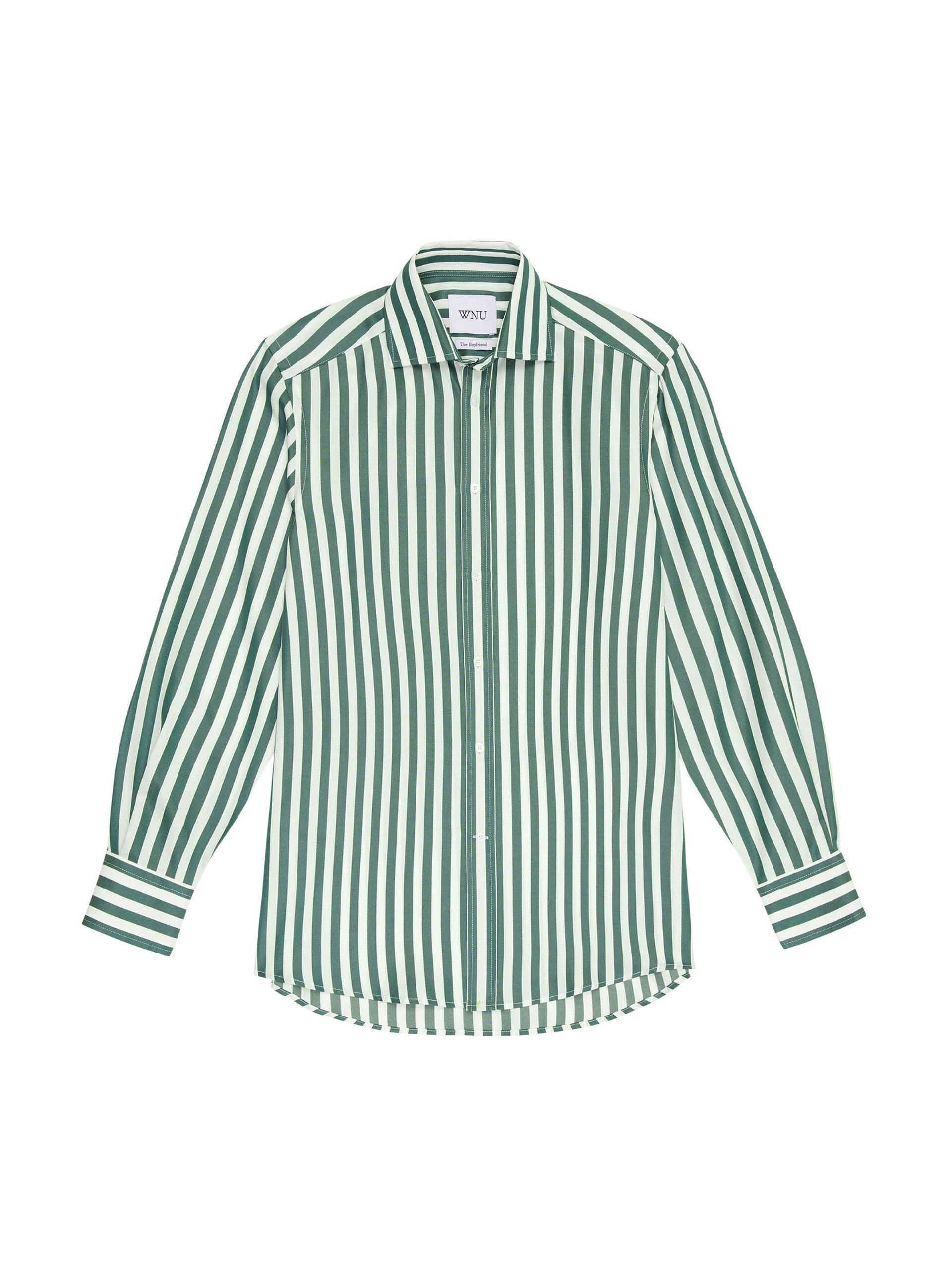 The Boyfriend: forest green stripe Tencel shirt
