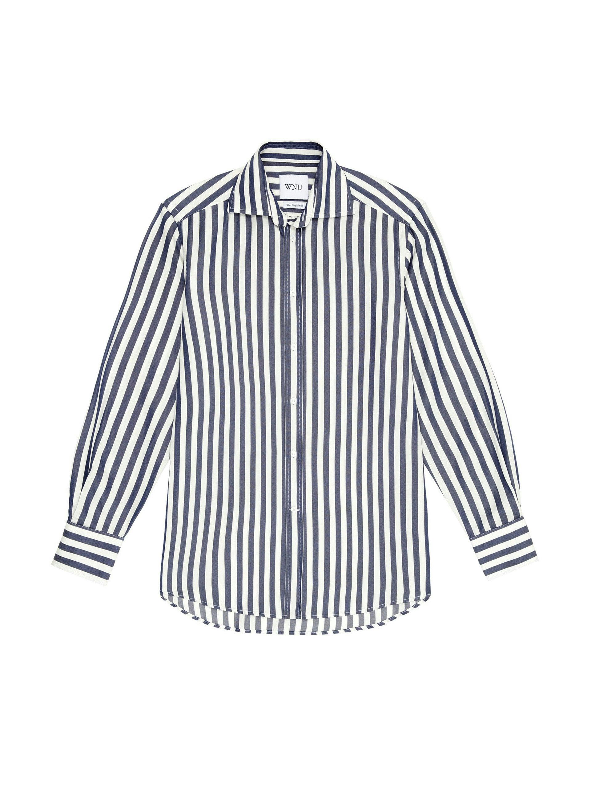 The Boyfriend: navy blue stripe Tencel shirt