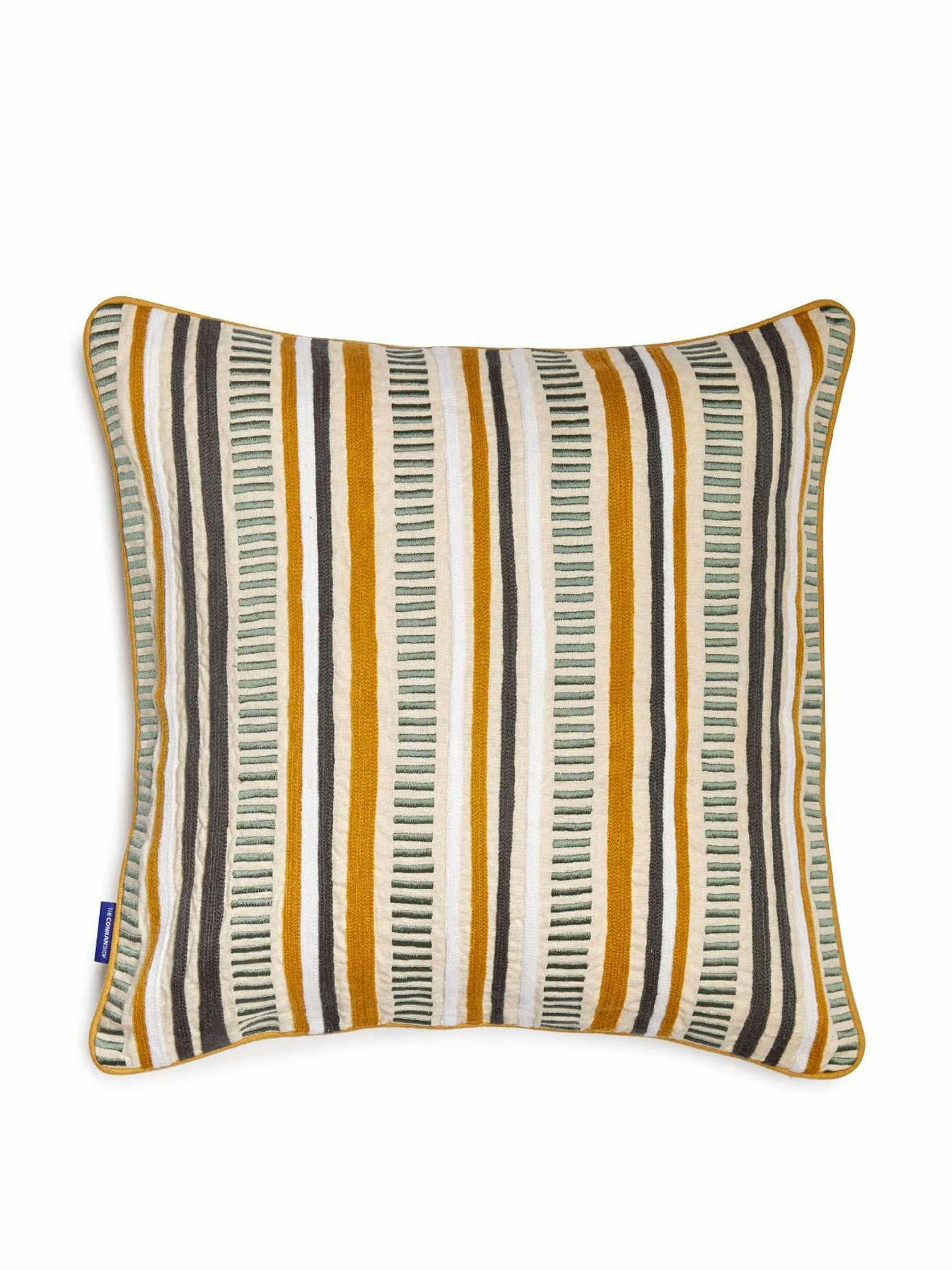 Striped embroidered cushion cover
