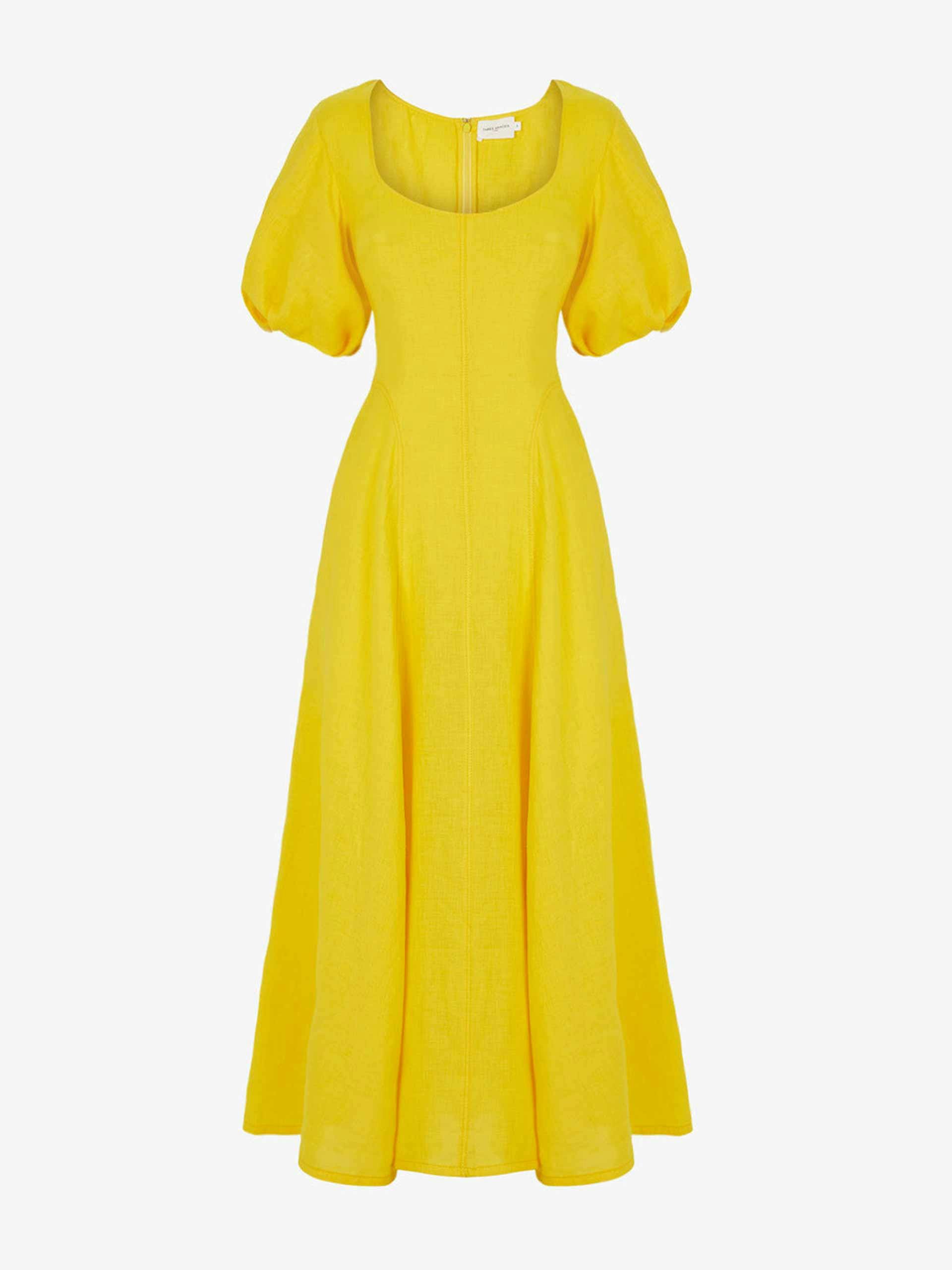 yellow scoop neck midi dress