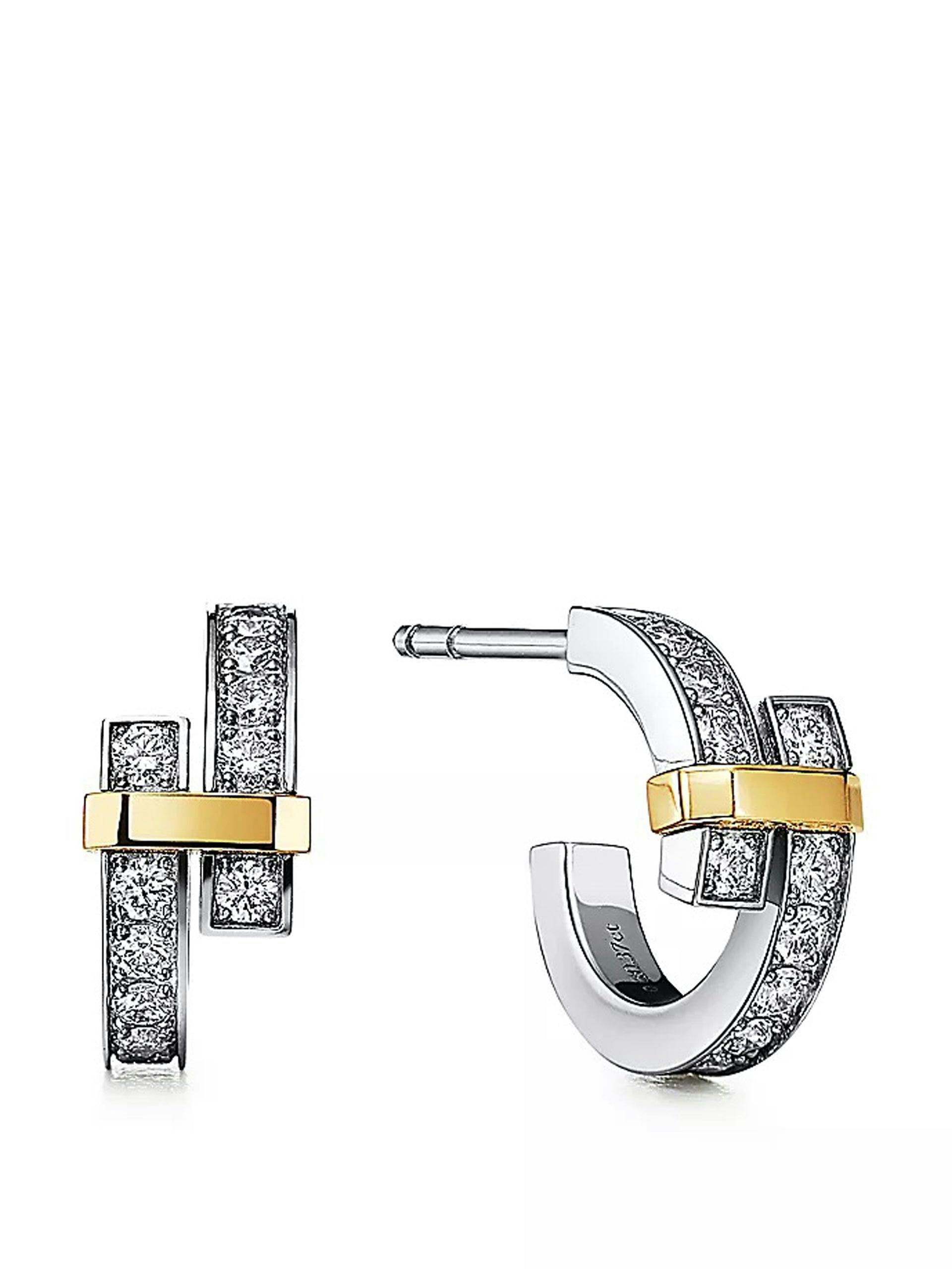 Platinum and gold accent hoop earrings
