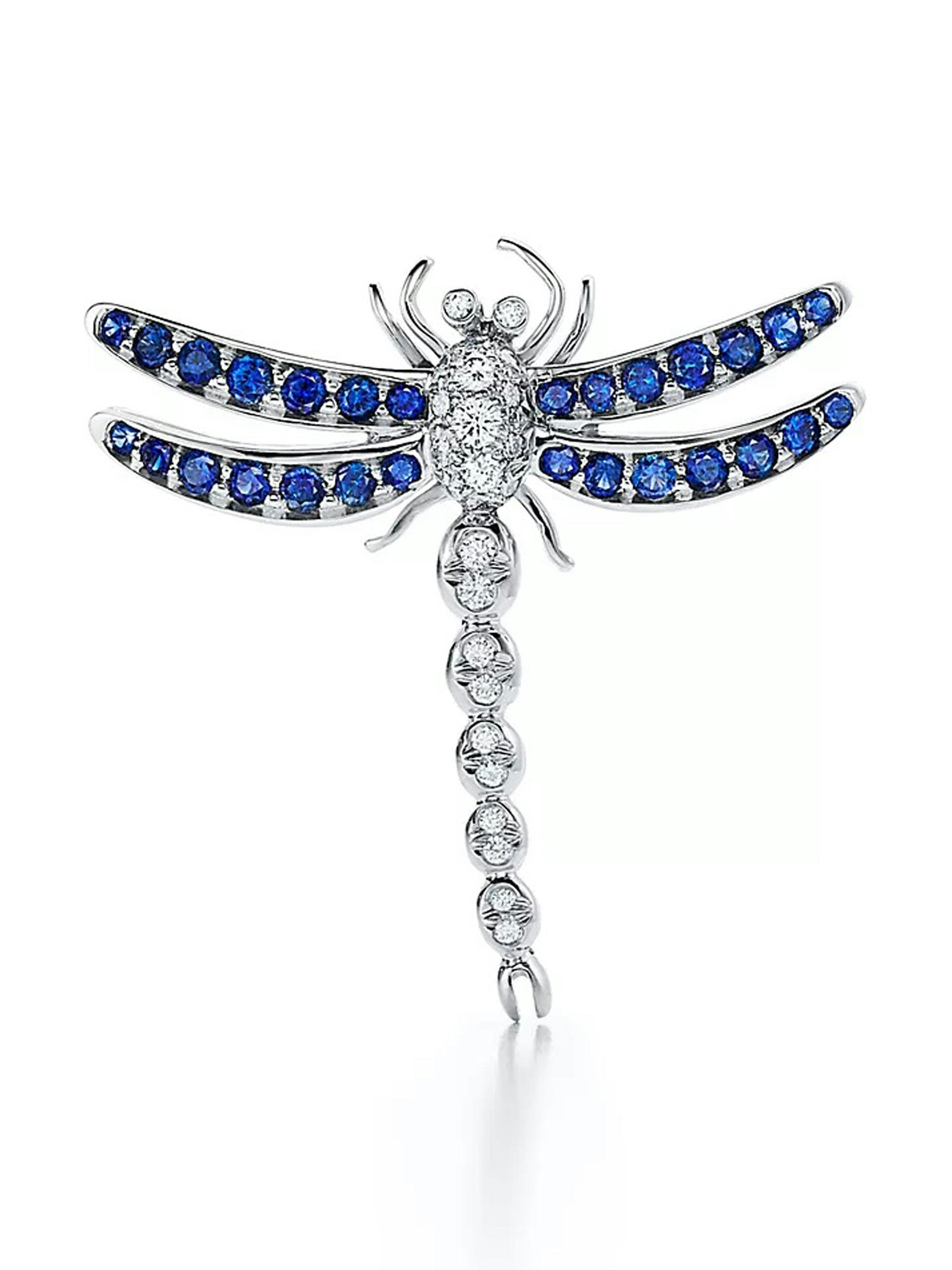 Platinum and sapphire dragonfly brooch