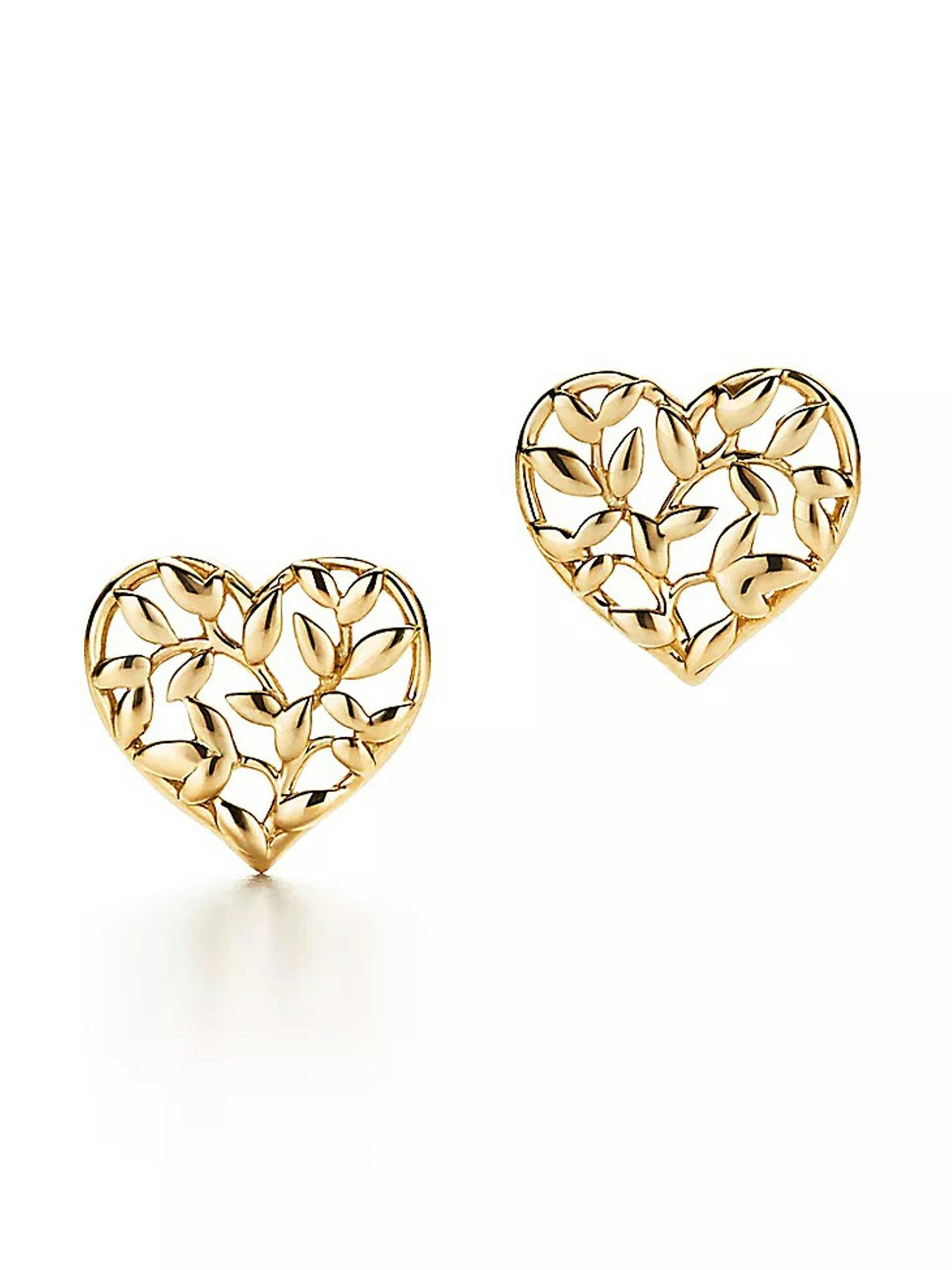 Gold olive leaf heart earrings
