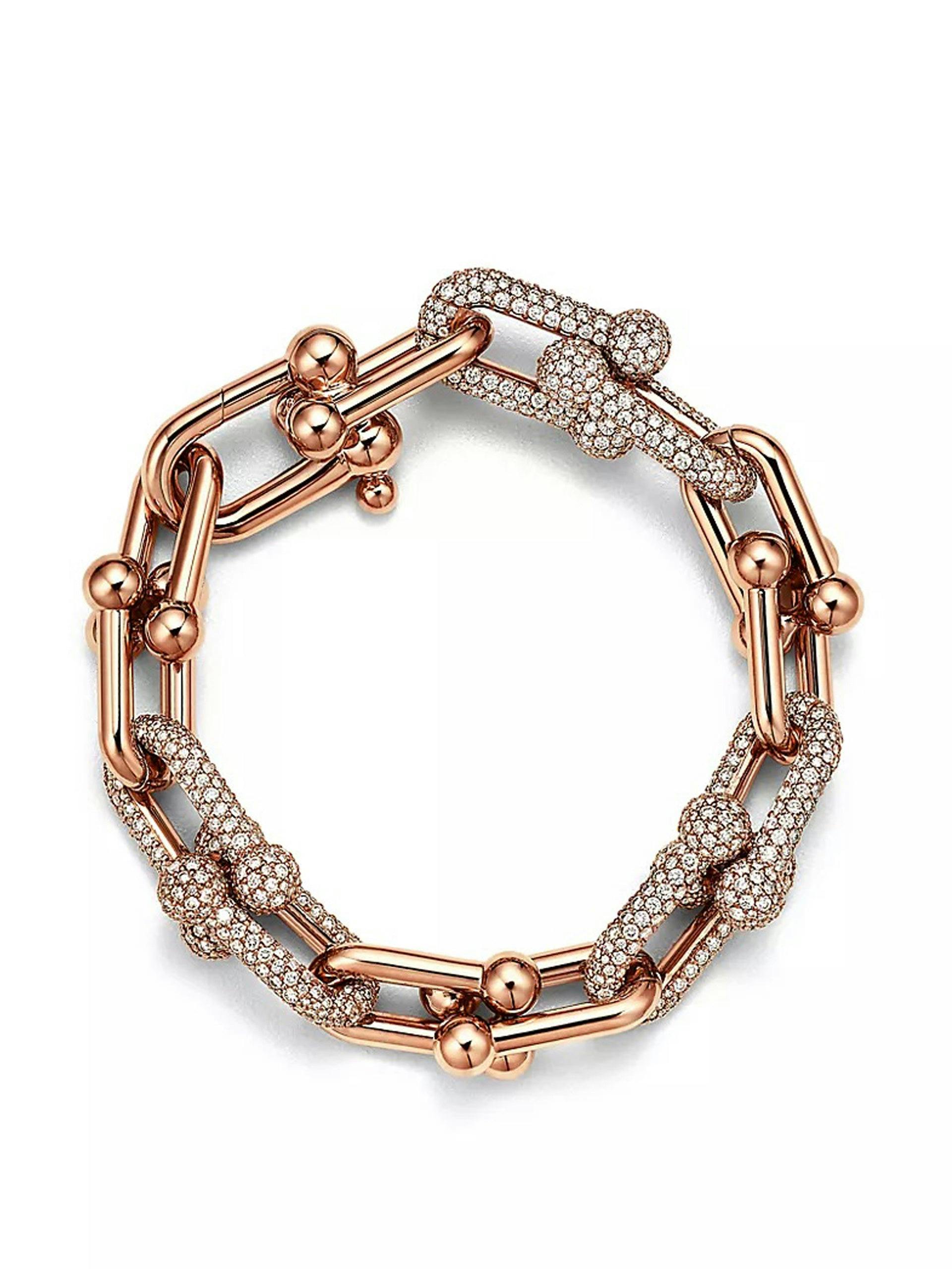 Rose gold pavé diamond link bracelet