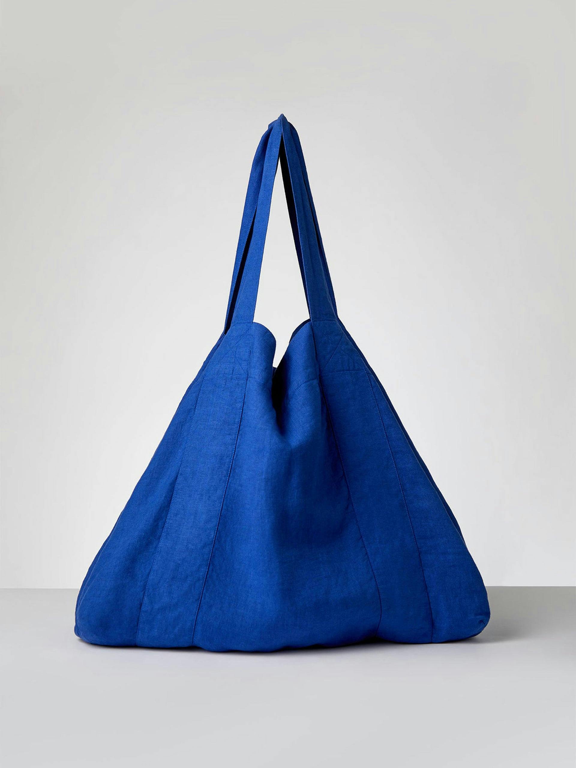 Blue linen tote bag