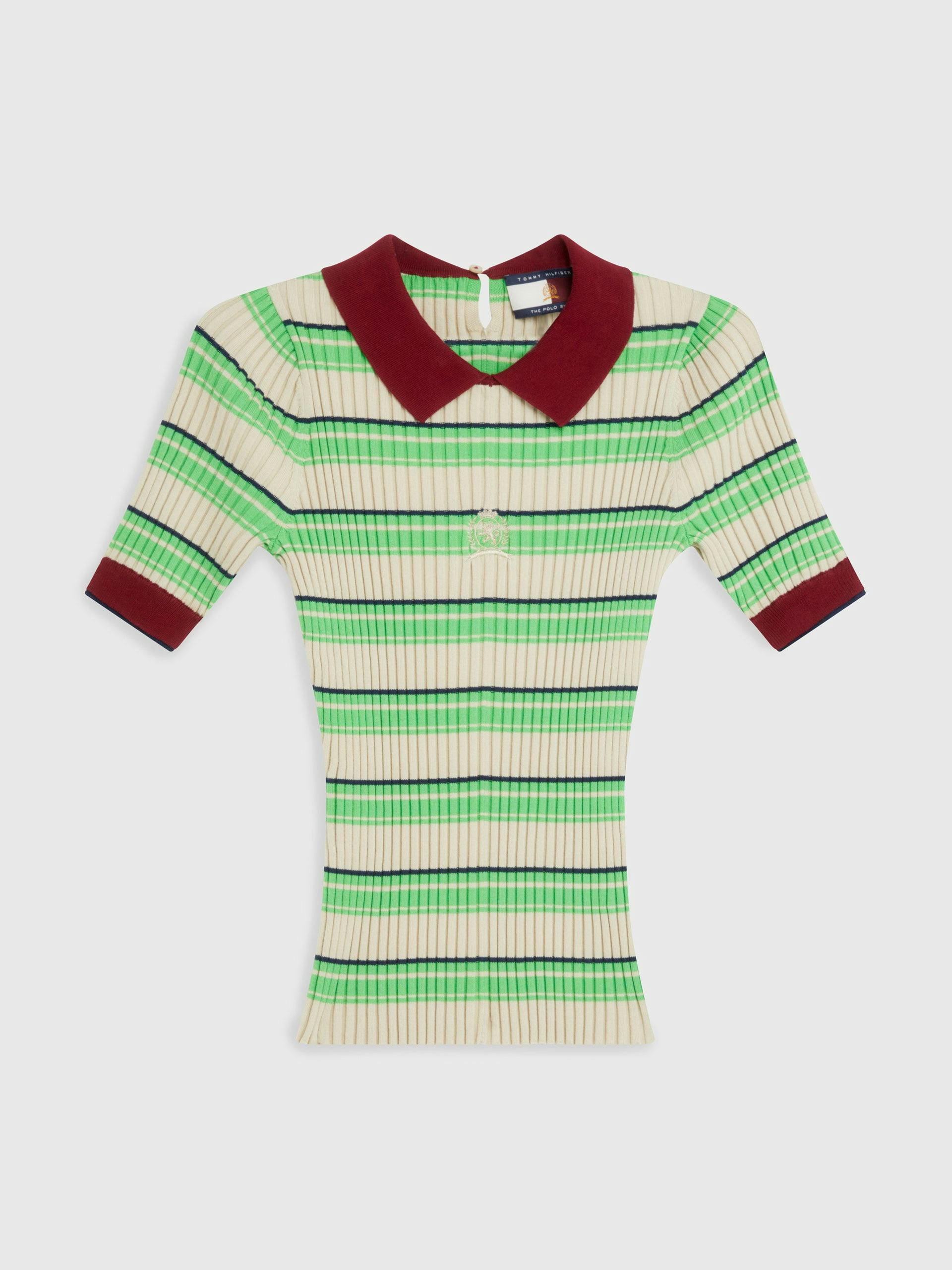 Striped polo knit top