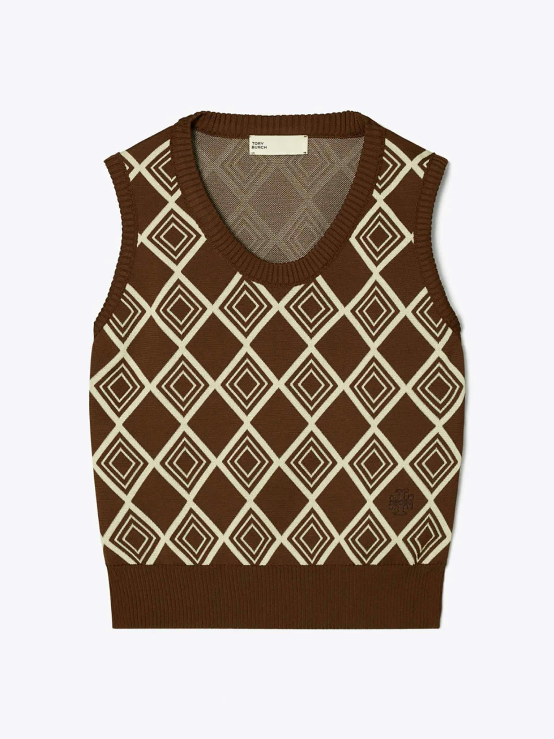 Brown jacquard knit vest