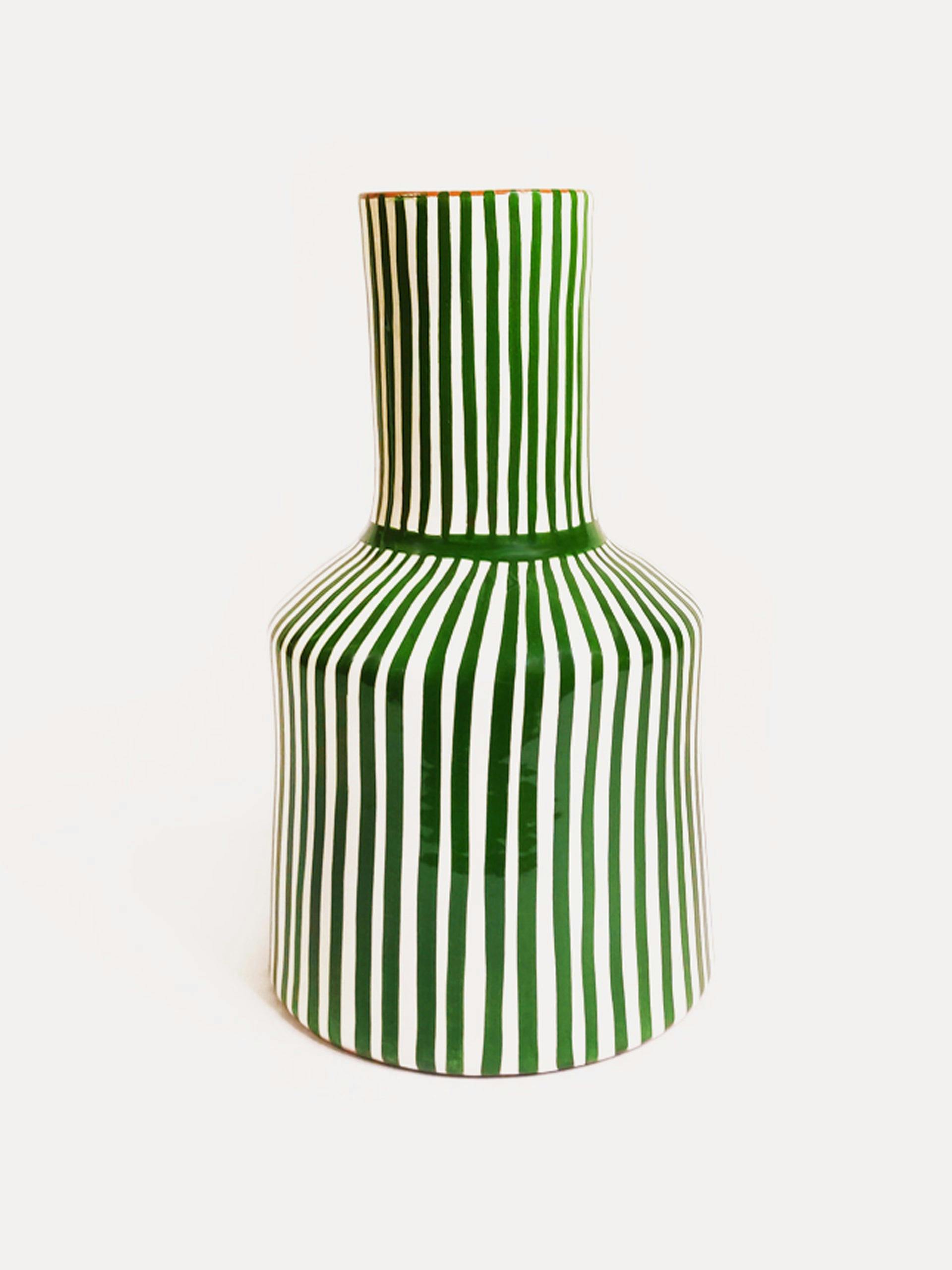 Green and white striped vase