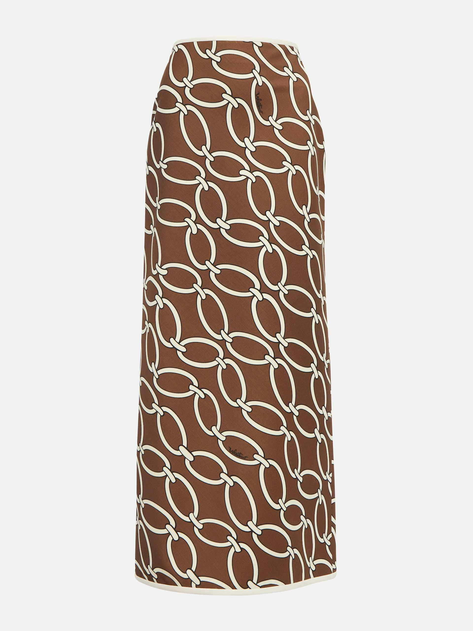 Brown chain print midi skirt