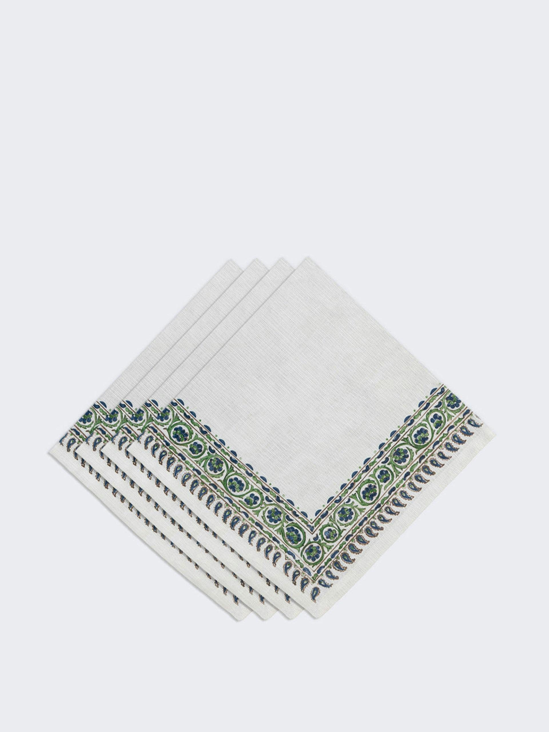 Green vine printed napkins (set of four)