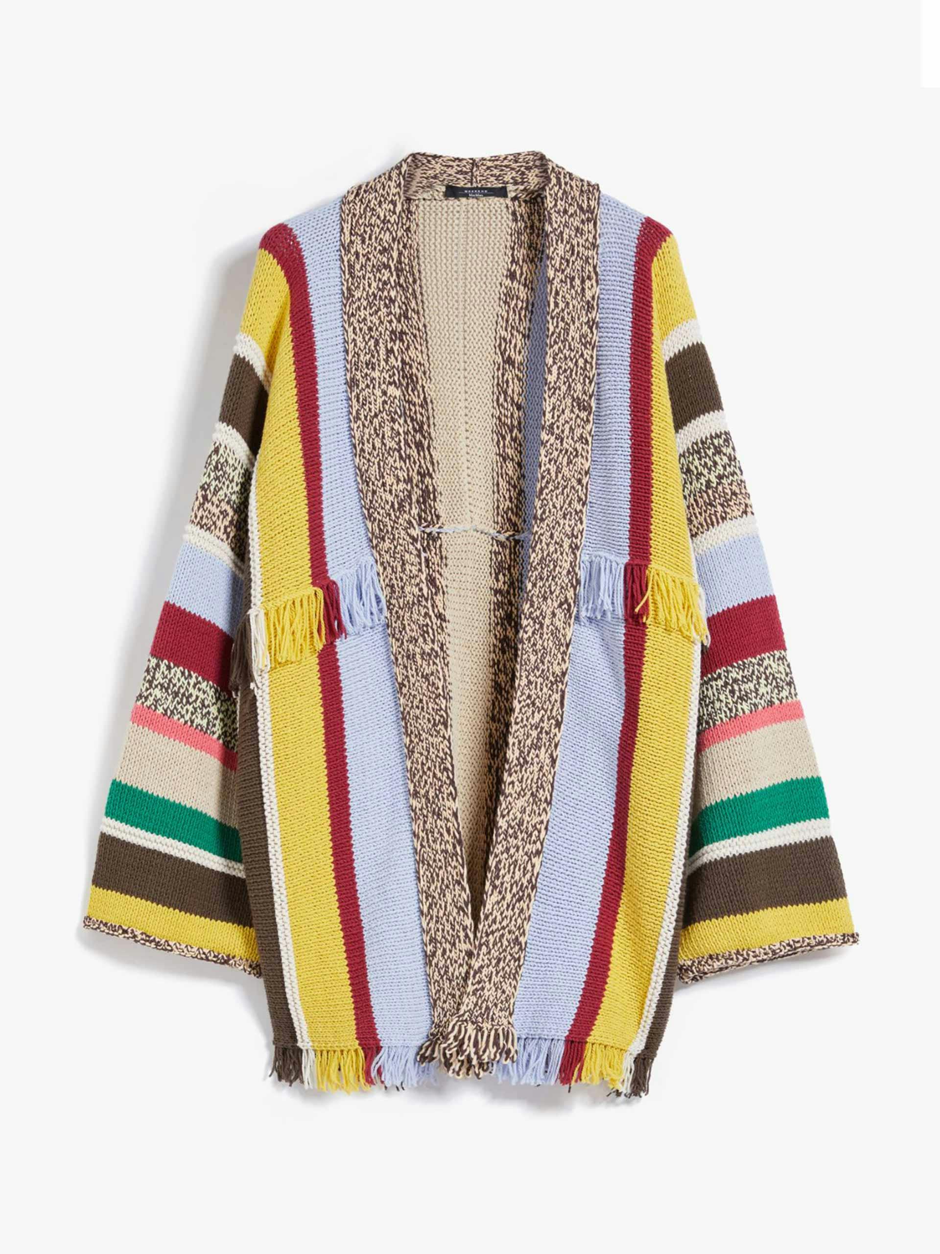 Multicoloured knitted kimono-style coat