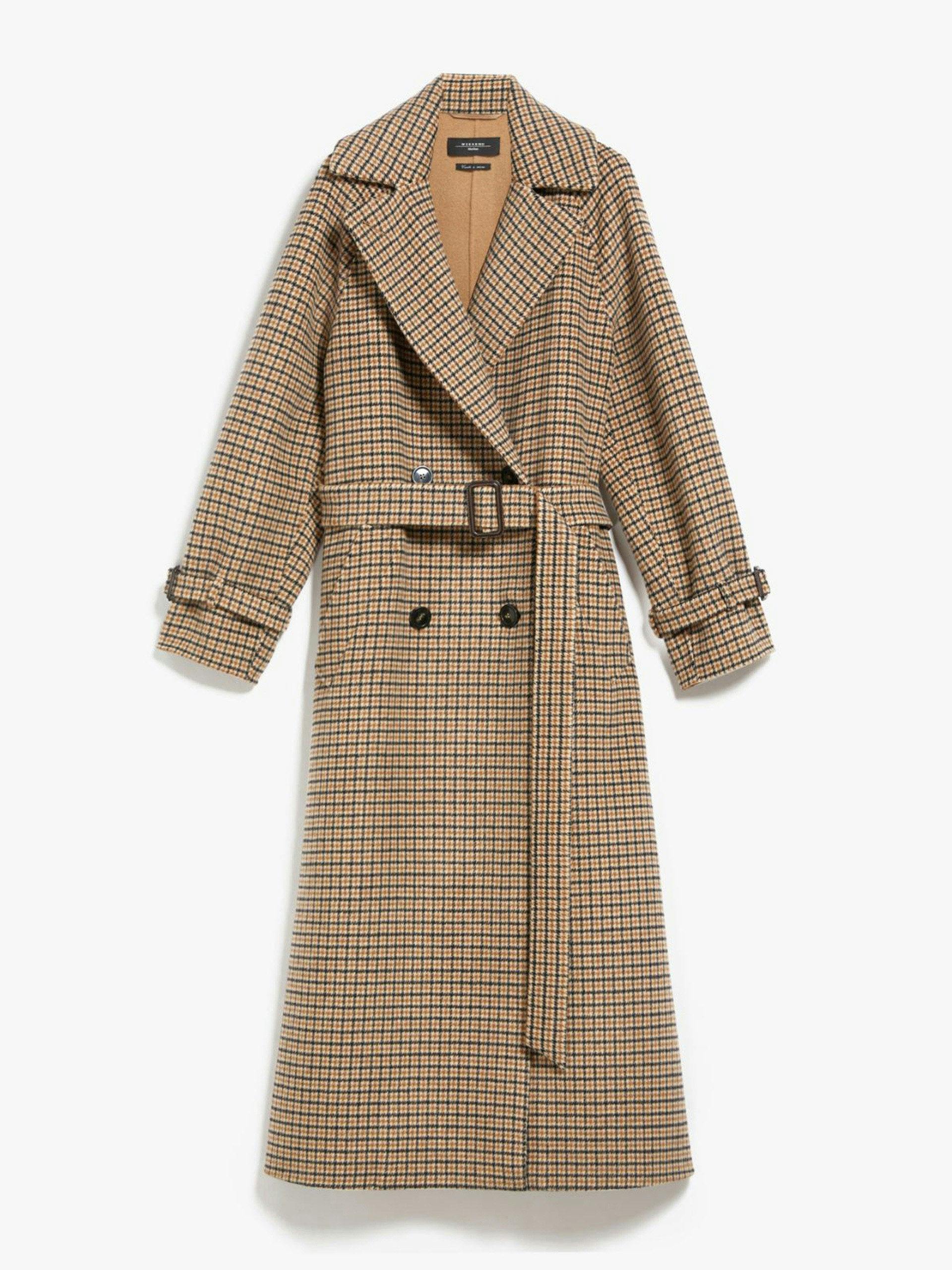 Checkered wool trench coat
