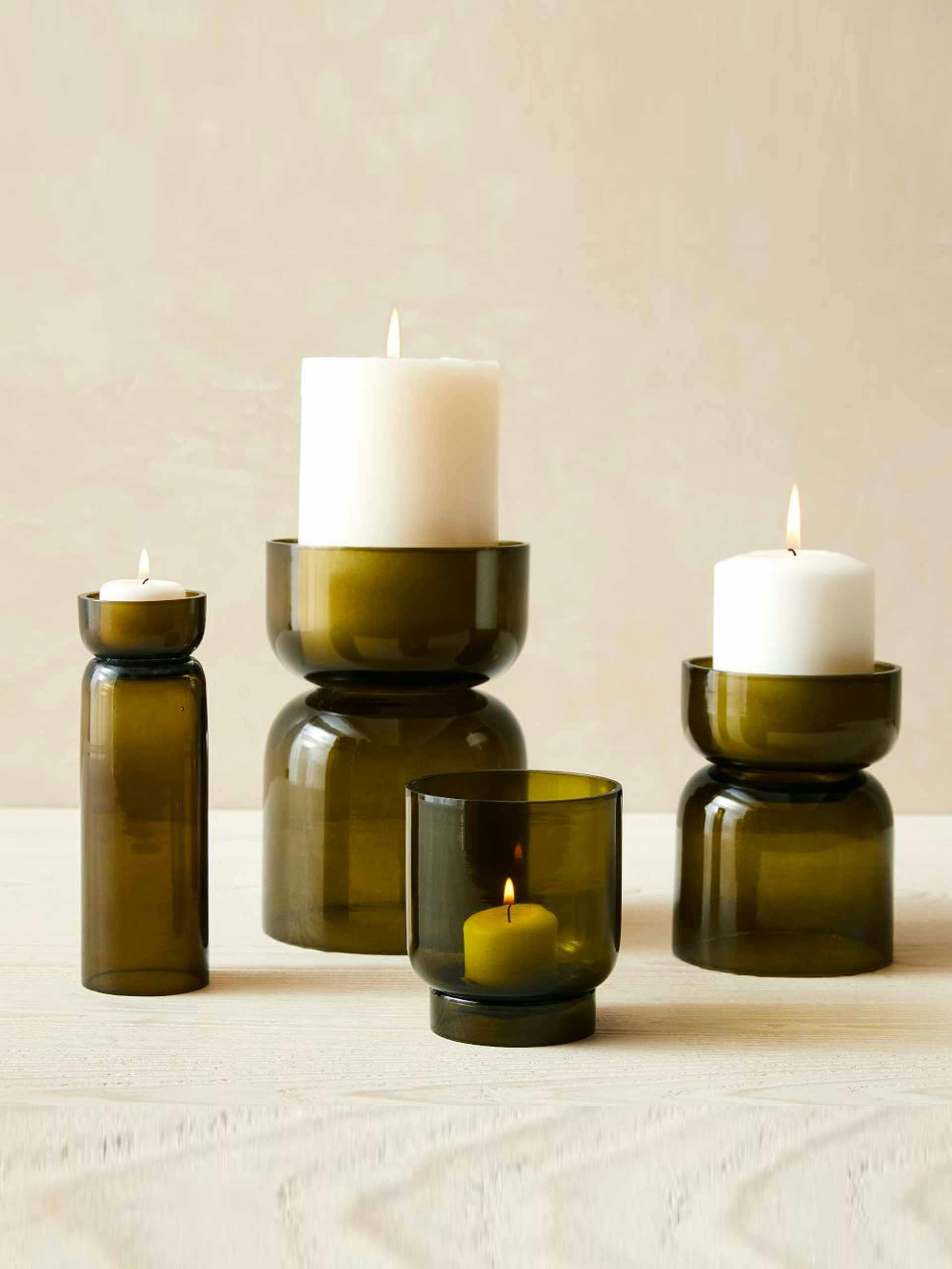 Olive glass candleholder