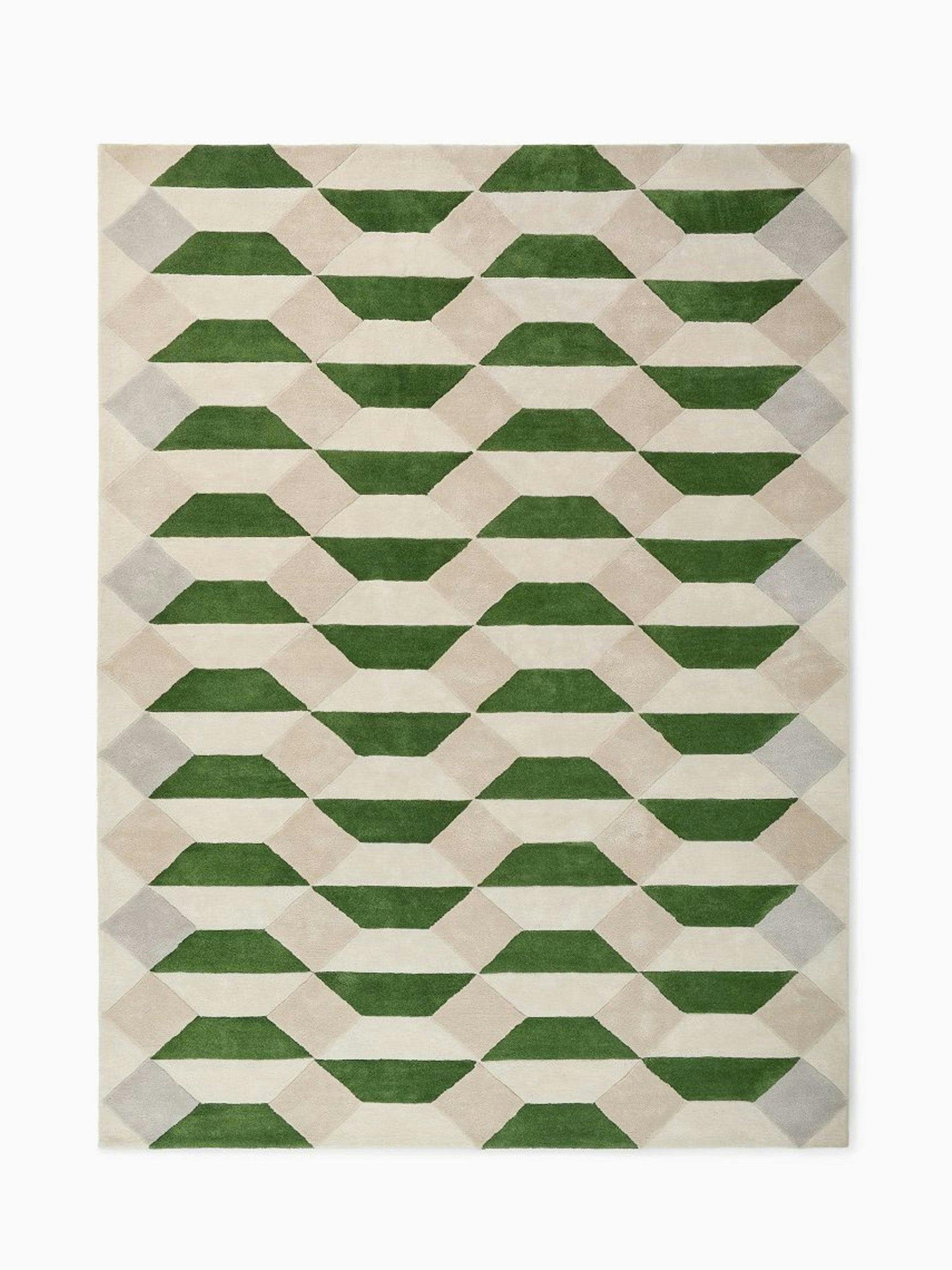 Green and cream tile rug