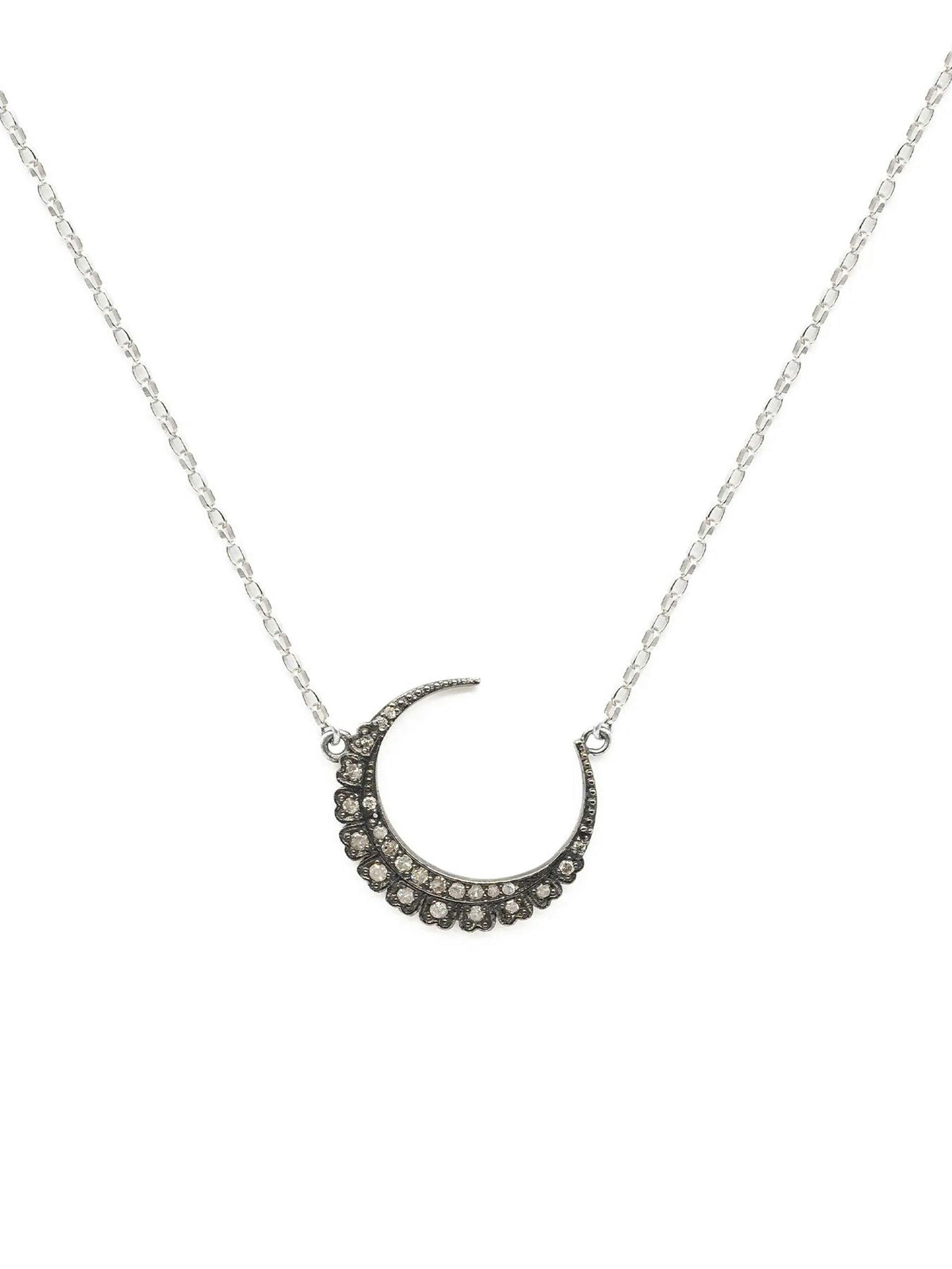 Classic crescent diamond and white gold necklace