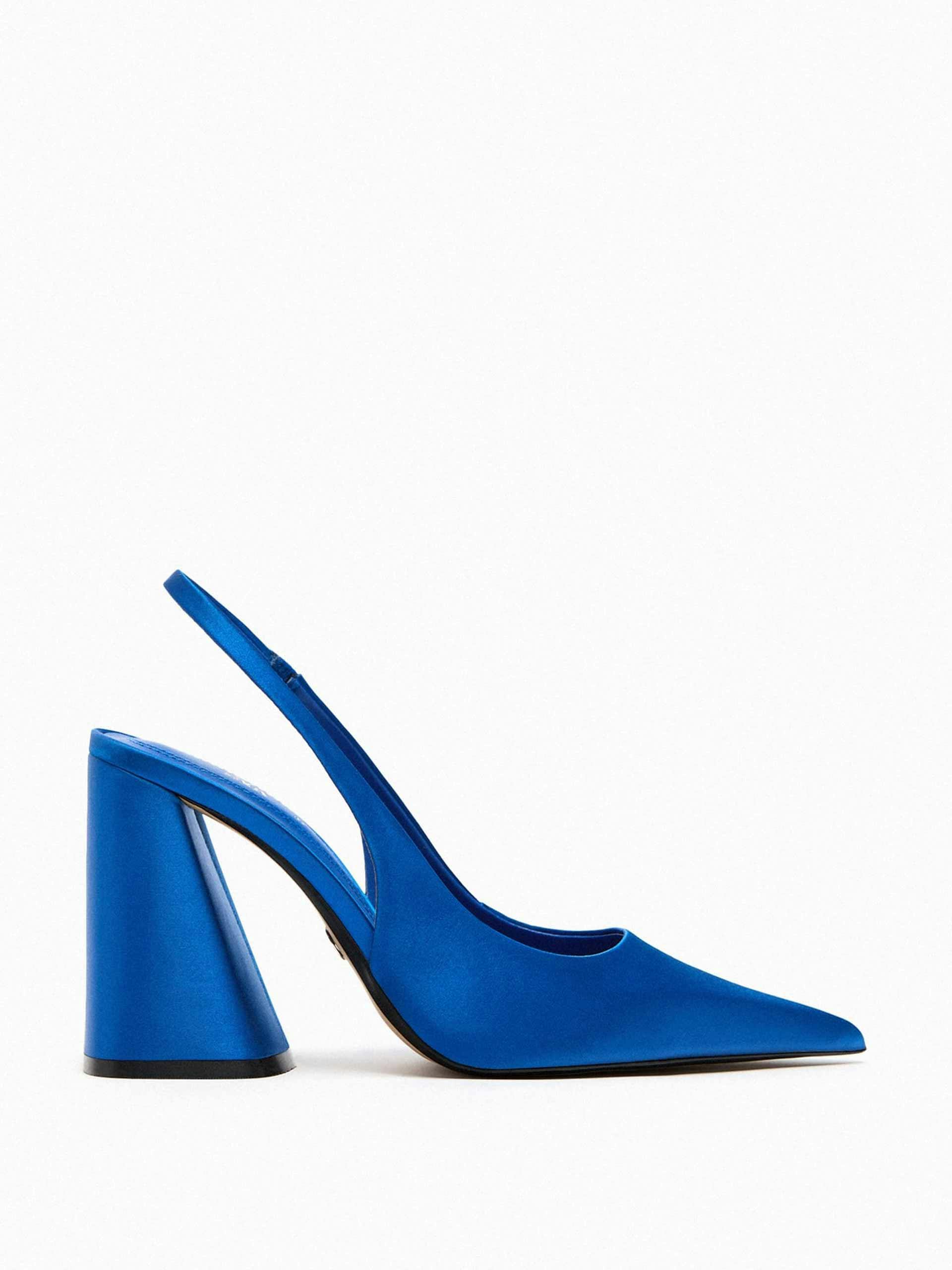 Blue block heel slingbacks