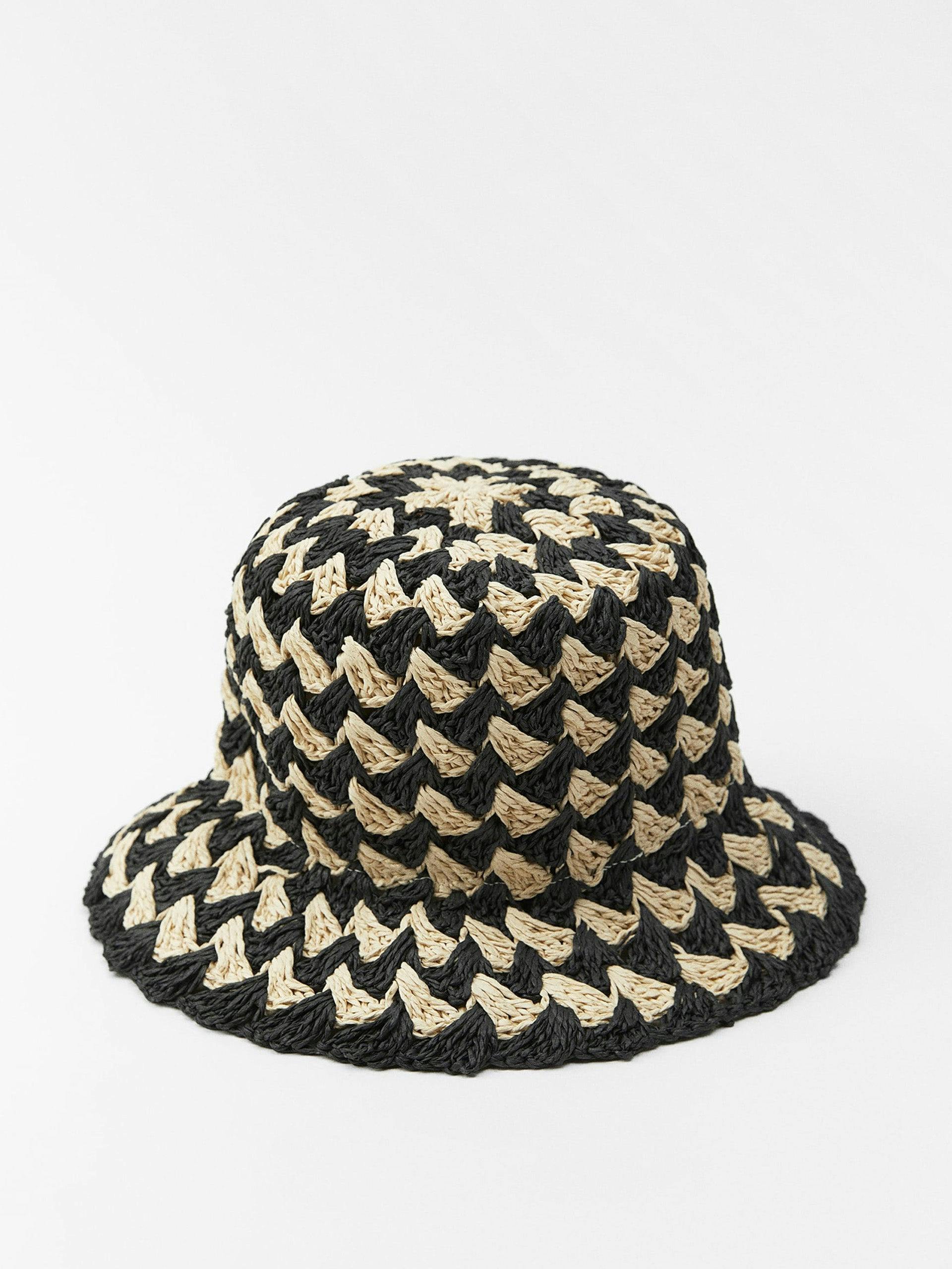 Black and cream crochet bucket hat