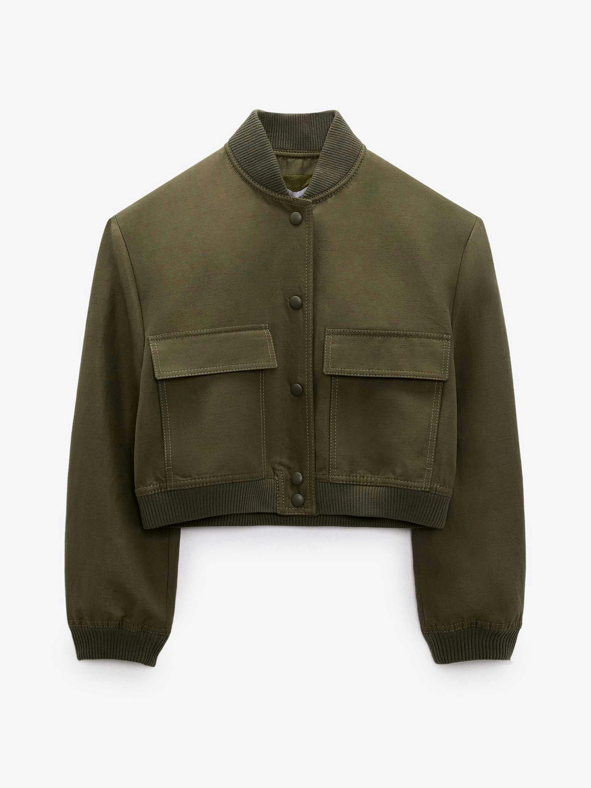 Khaki bomber jacket with pockets