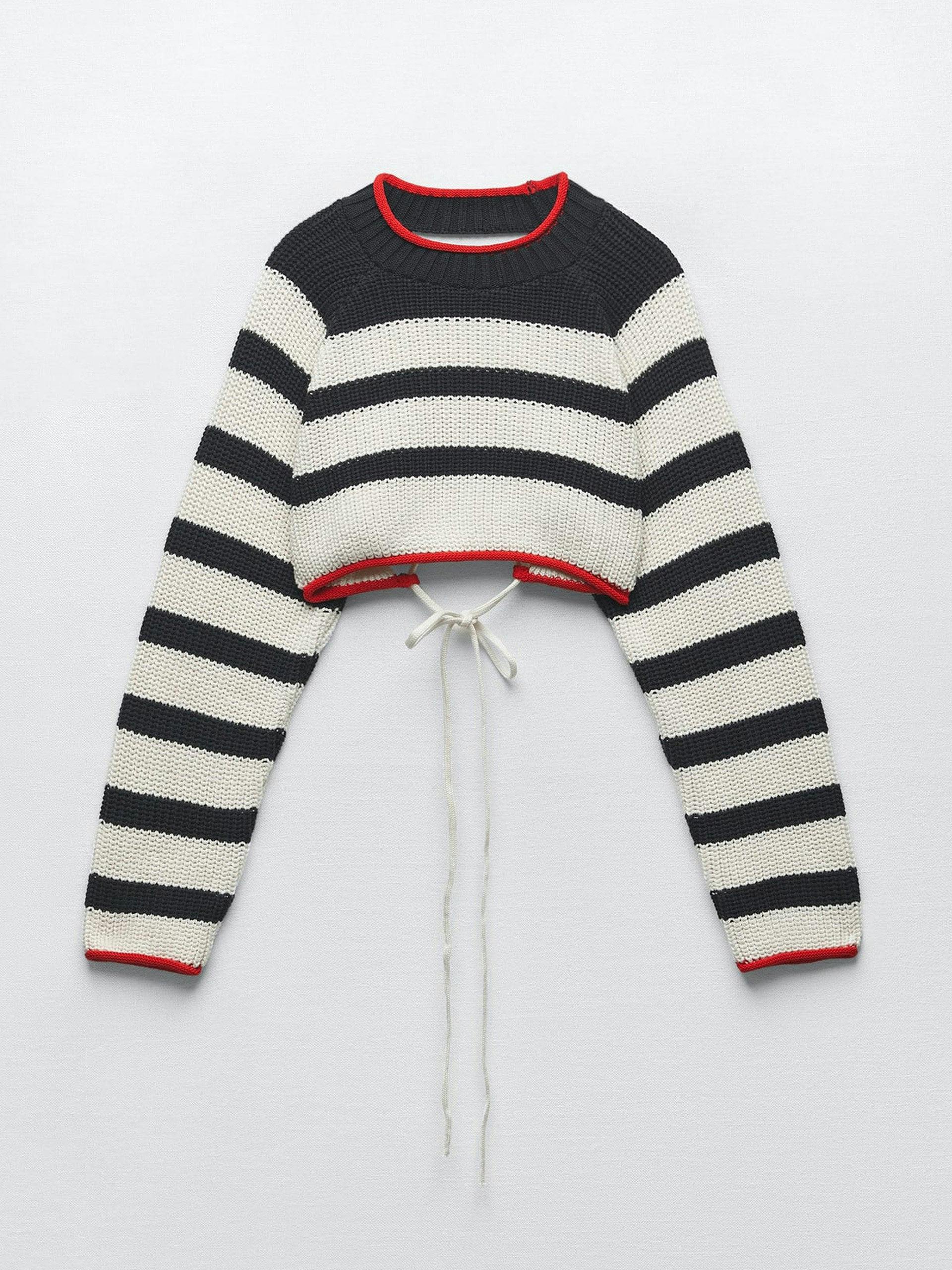 White, navy and red cropped jumper