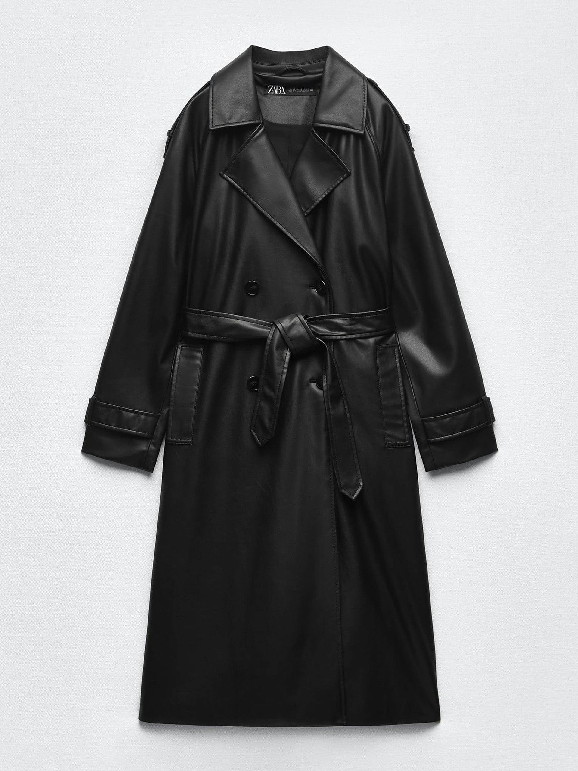 Faux leather trench coat with belt