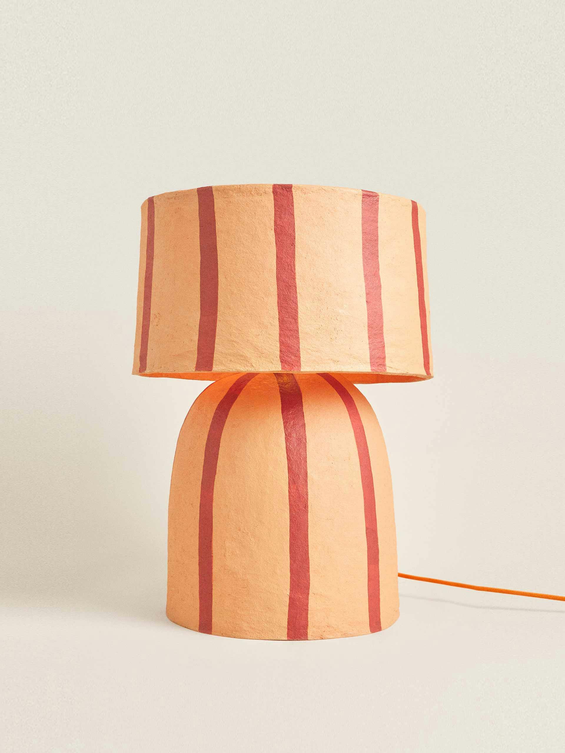 Striped papier-mâché table lamp