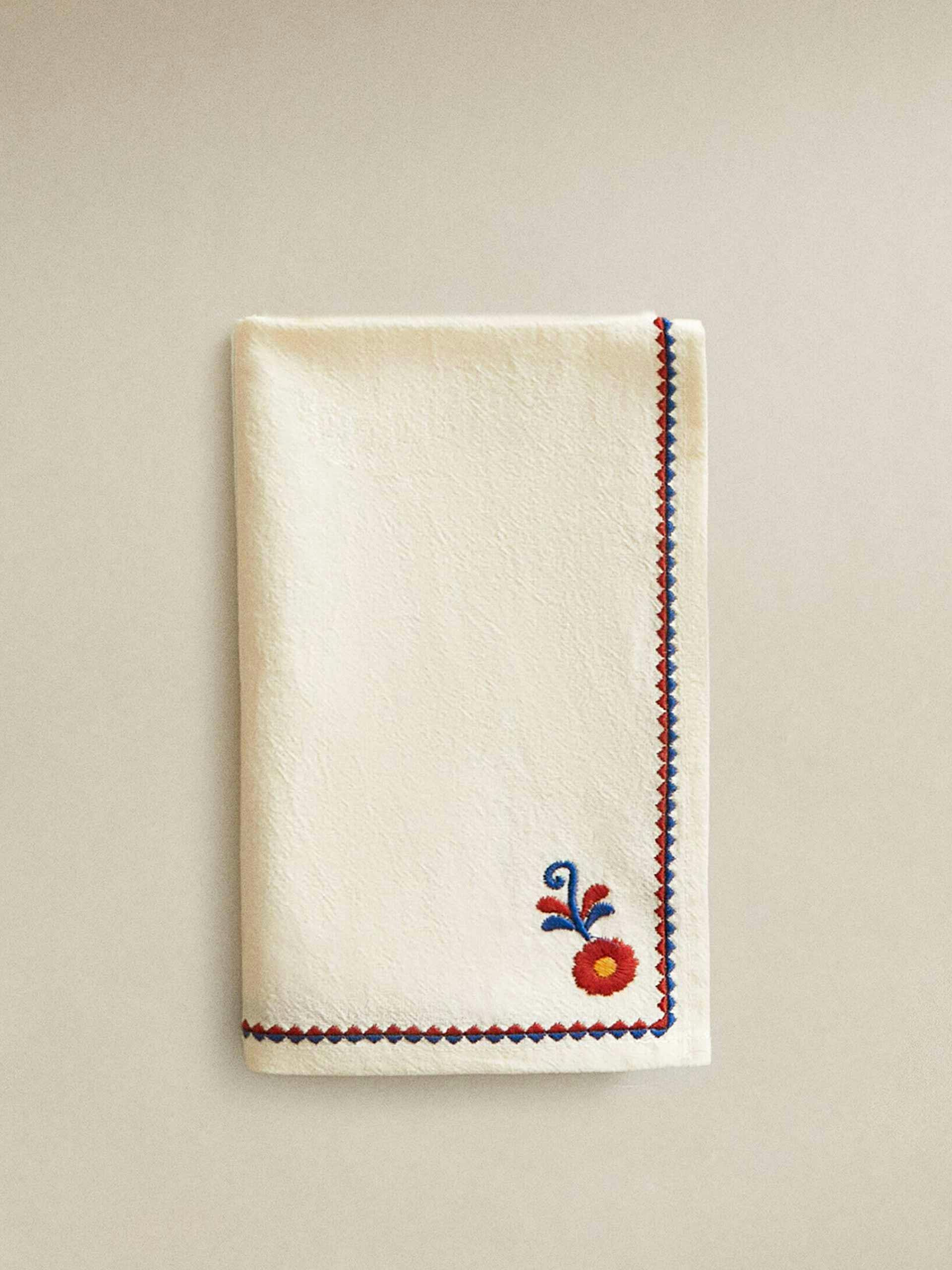 Red and blue embroidered napkins